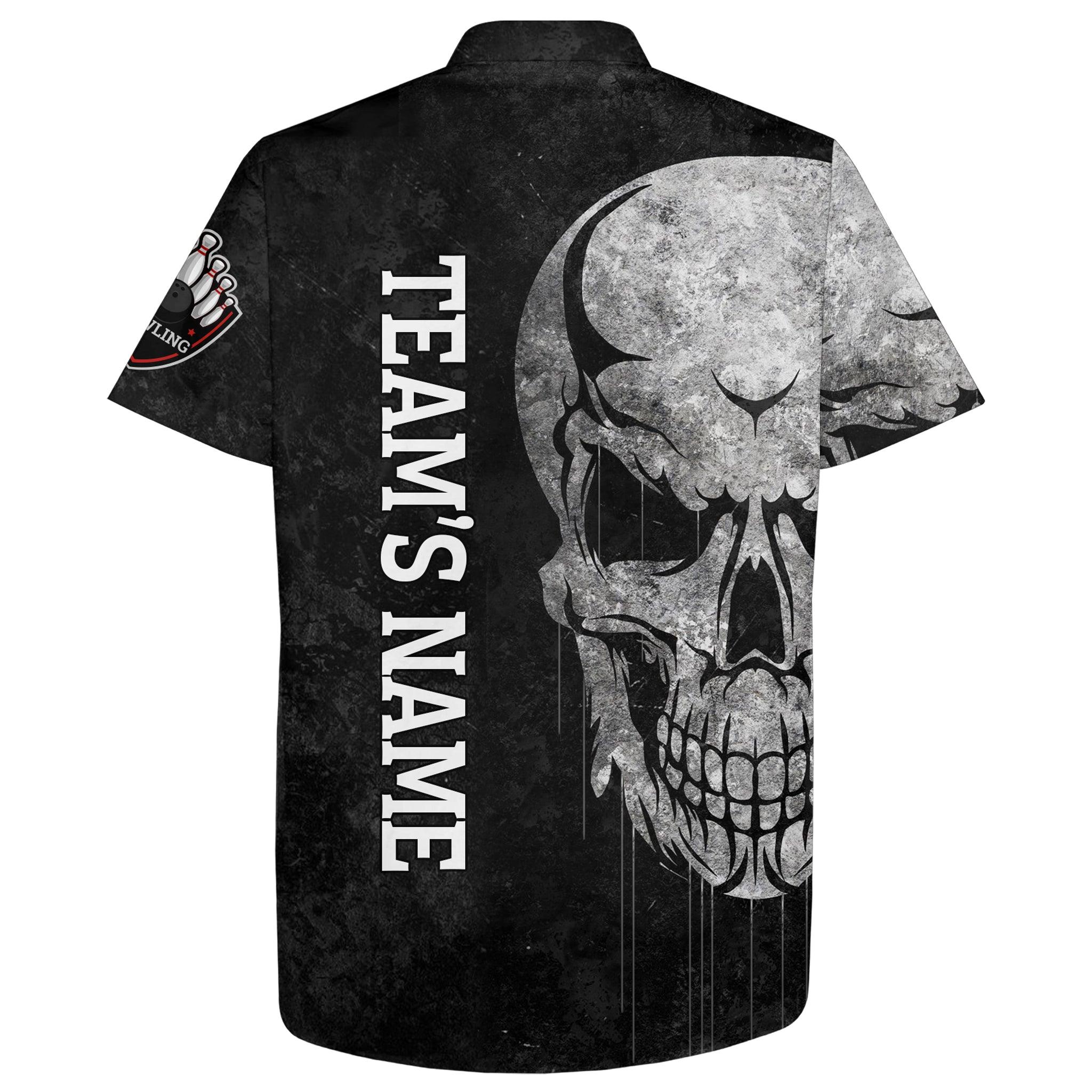 Bowling Custom Name And Team Name Hawaiian Shirt, Skull Patriotic American Flag Personalized Hawaiian Shirts For Men Women, Bowling Lovers, Bowlers - Image 3