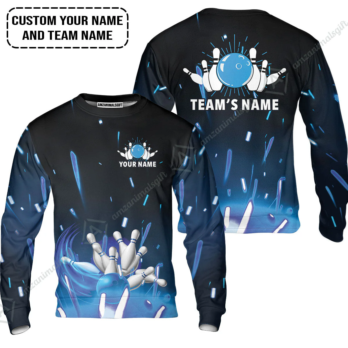Bowling Custom Name Hoodie- Blue Bowling Personalized Hoodie - Gift For Friend, Family, Bowling Lovers - Image 6
