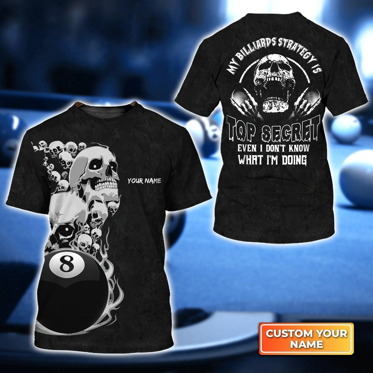 Bowling Custom Name T Shirt, Black Skull Bowling Top Secret Personalized T-Shirt For Men, Perfect Gift For Bowling Lovers, Bowlers, Team, Friend