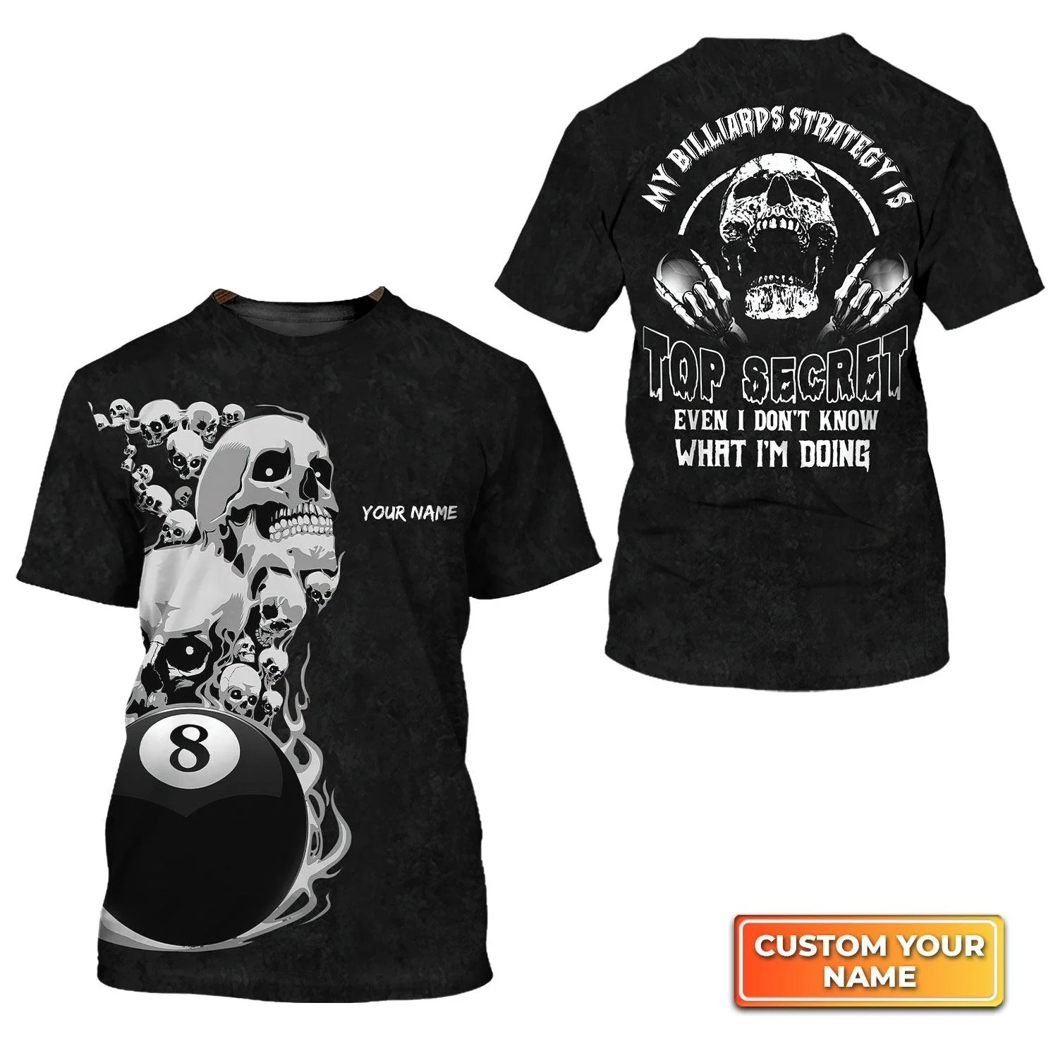 Bowling Custom Name T Shirt, Black Skull Bowling Top Secret Personalized T-Shirt For Men, Perfect Gift For Bowling Lovers, Bowlers, Team, Friend - Image 3