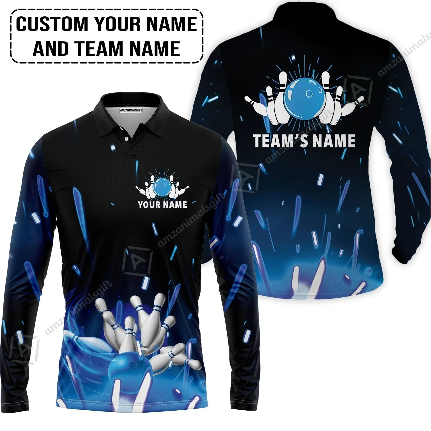 Bowling Custom Name T-Shirt - Blue Bowling Personalized T-Shirt - Gift For Friend, Family, Bowling Lovers - Image 8