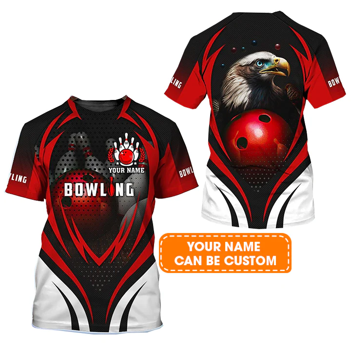 Bowling Custom Name T Shirt, Eagle Bowling Team With Red Ball Personalized T-Shirt For Men, Perfect Gift For Bowling Lovers, Bowlers, Team, Friend - Image 2