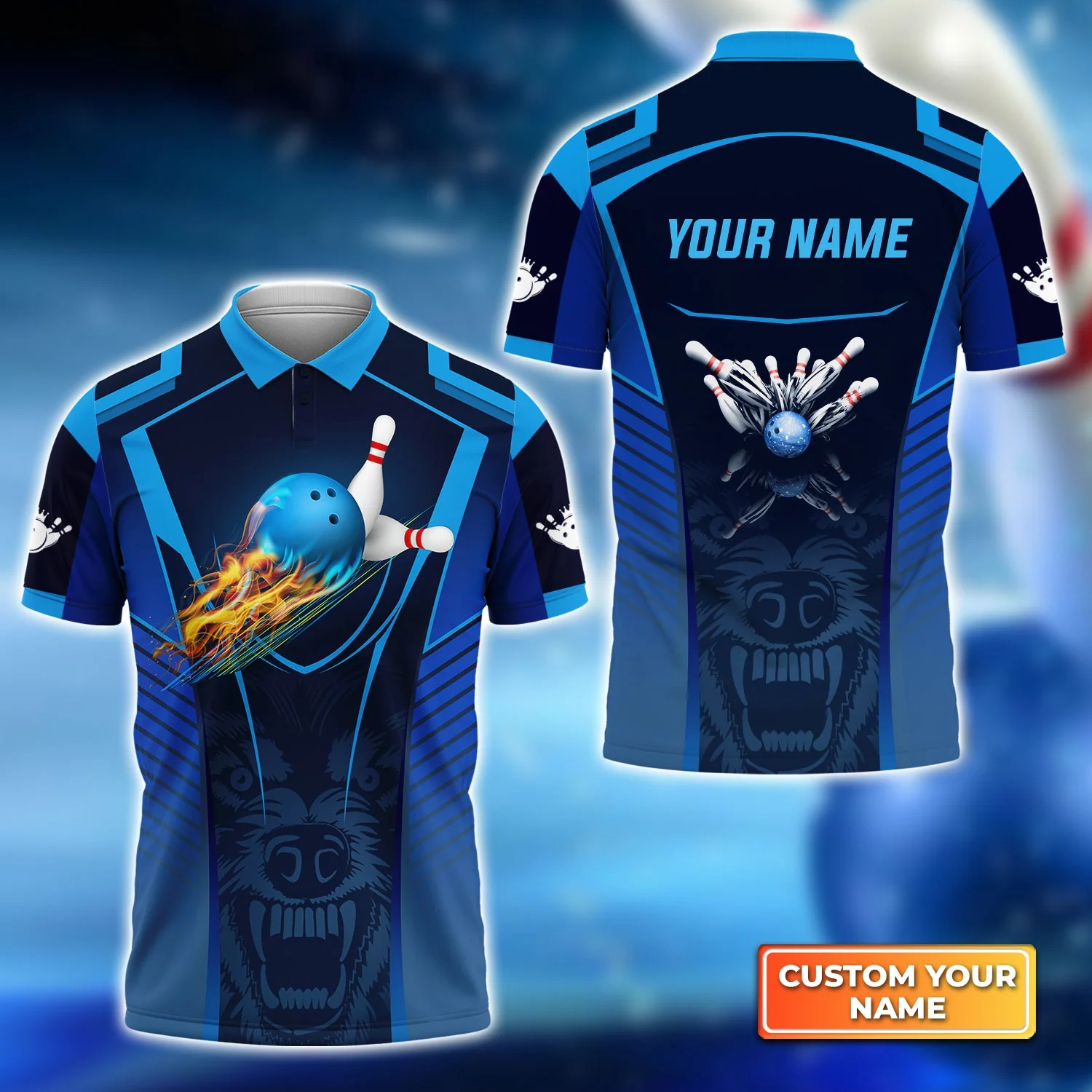 Bowling Custom Name T Shirt, The Wolf Blue Bowling Team Ball And Pins Personalized T-Shirt For Men, Gift For Bowling Lovers, Bowlers, Friend - Image 6