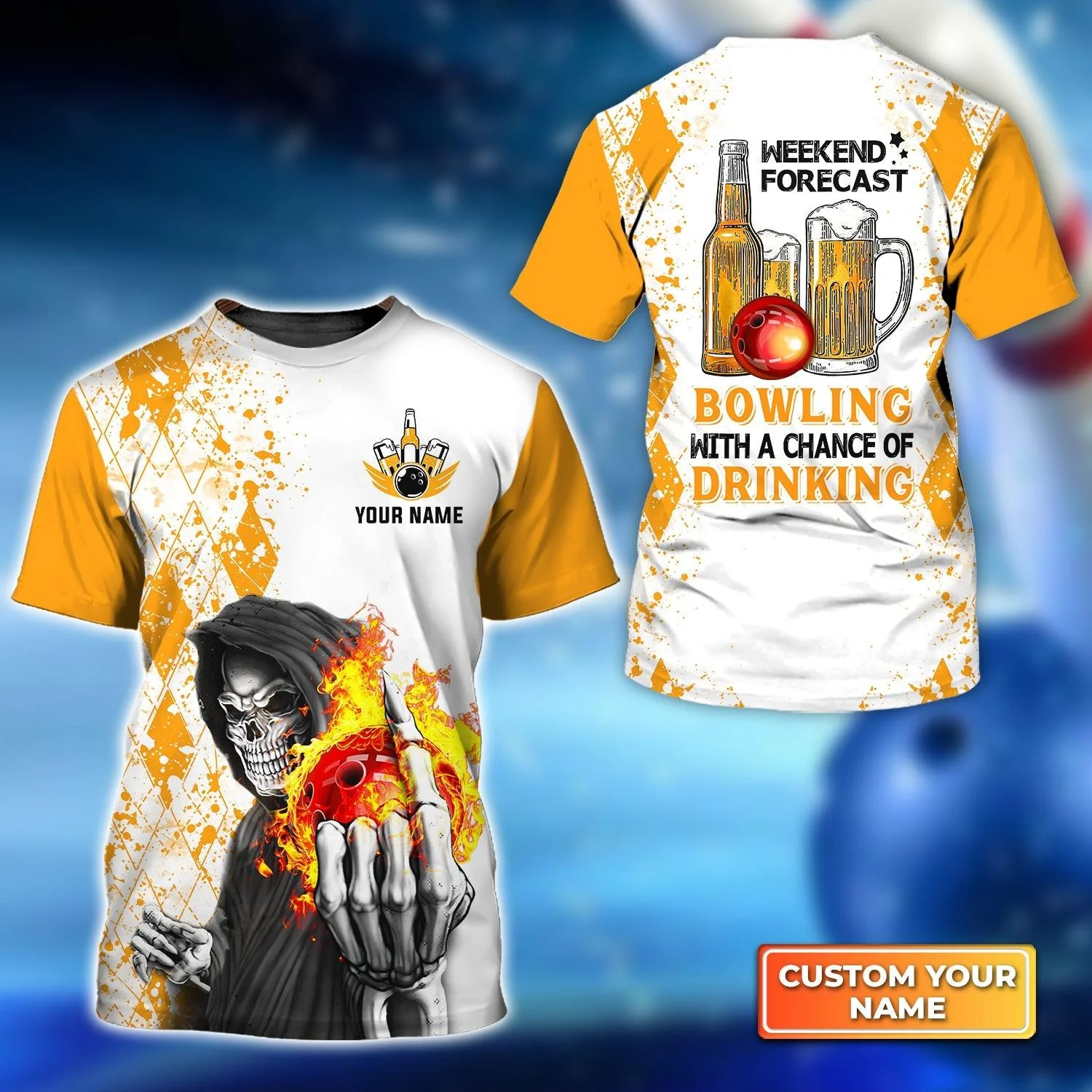 Bowling Custom Name T Shirt, Weekend Forecast Bowling With A Big Chance of Drinking Personalized T-Shirt For Men, Gift For Bowling Lovers, Bowlers