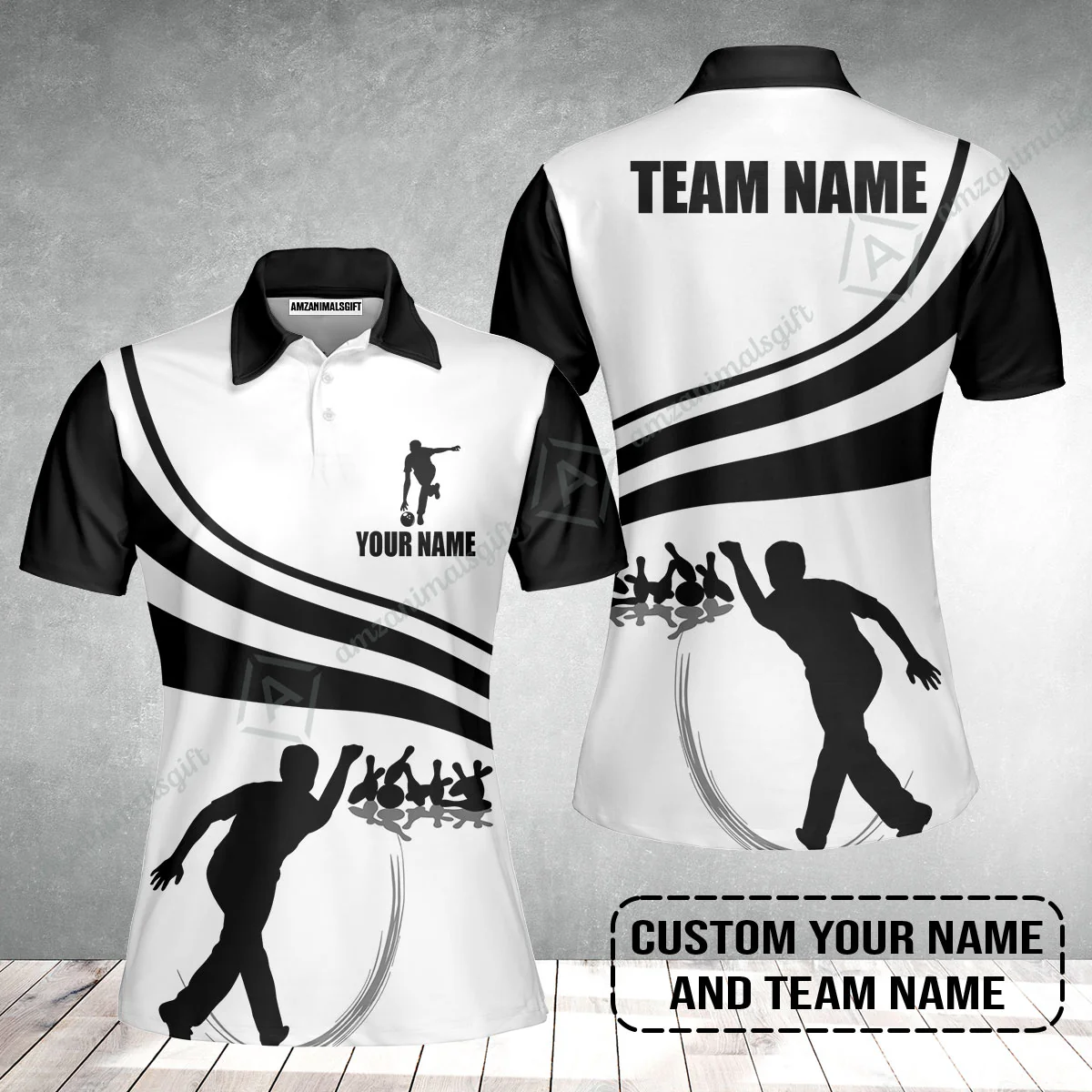 Bowling Custom Name Women Polo Shirt - Black and Gold Men Bowlers Personalized Women Polo Shirt - Image 4