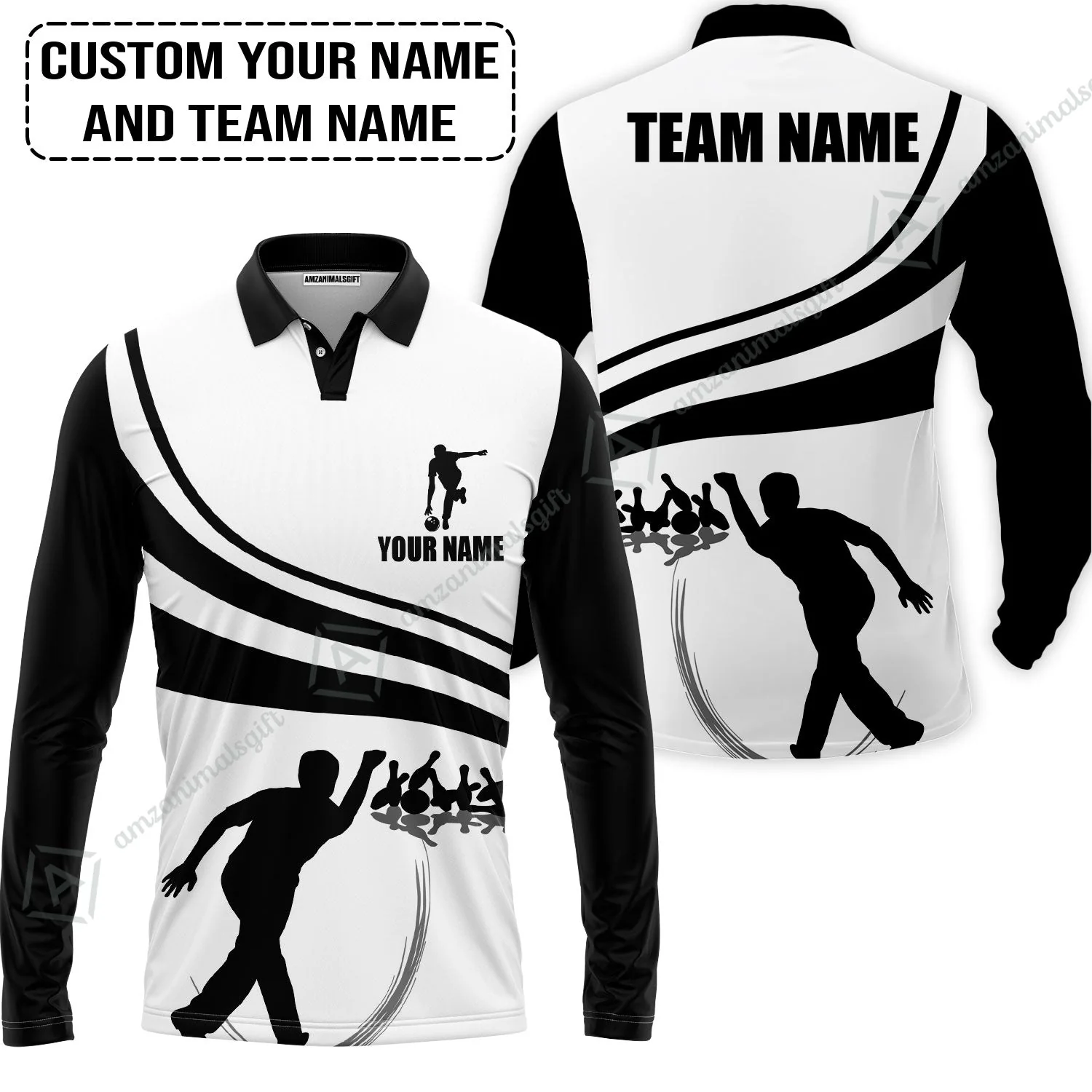 Bowling Custom Name Women Polo Shirt - Black and Gold Men Bowlers Personalized Women Polo Shirt - Image 8