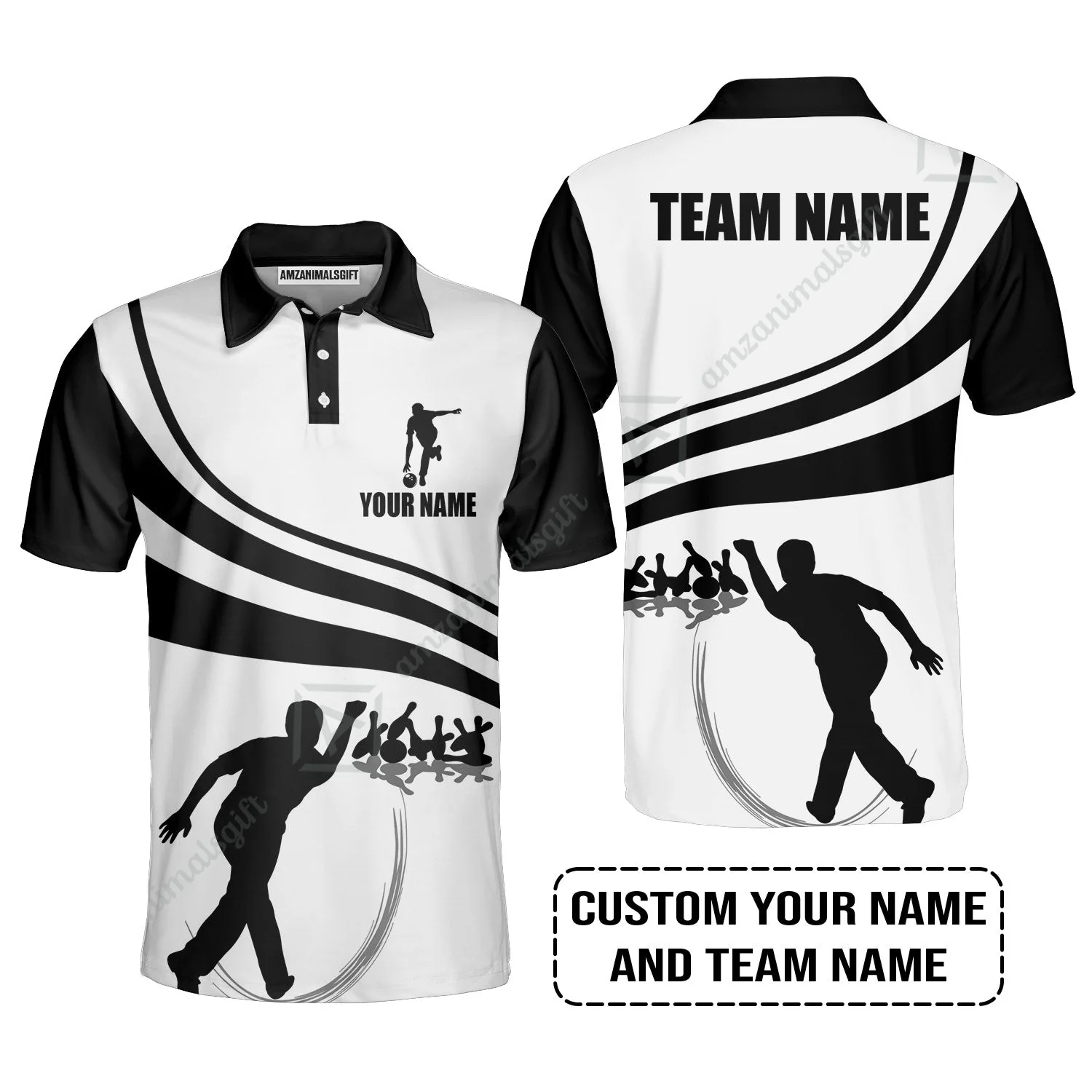 Bowling Custom Name Women Polo Shirt - Black and Gold Men Bowlers Personalized Women Polo Shirt - Image 9