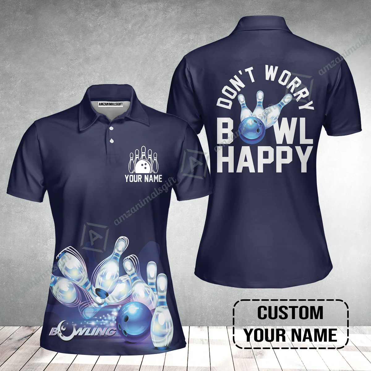 Bowling Custom Name Women Polo Shirt - Don't Worry Bowl Happy Personalized Women Polo Shirt - Gift For Friend, Family, Bowling Lovers - Image 2