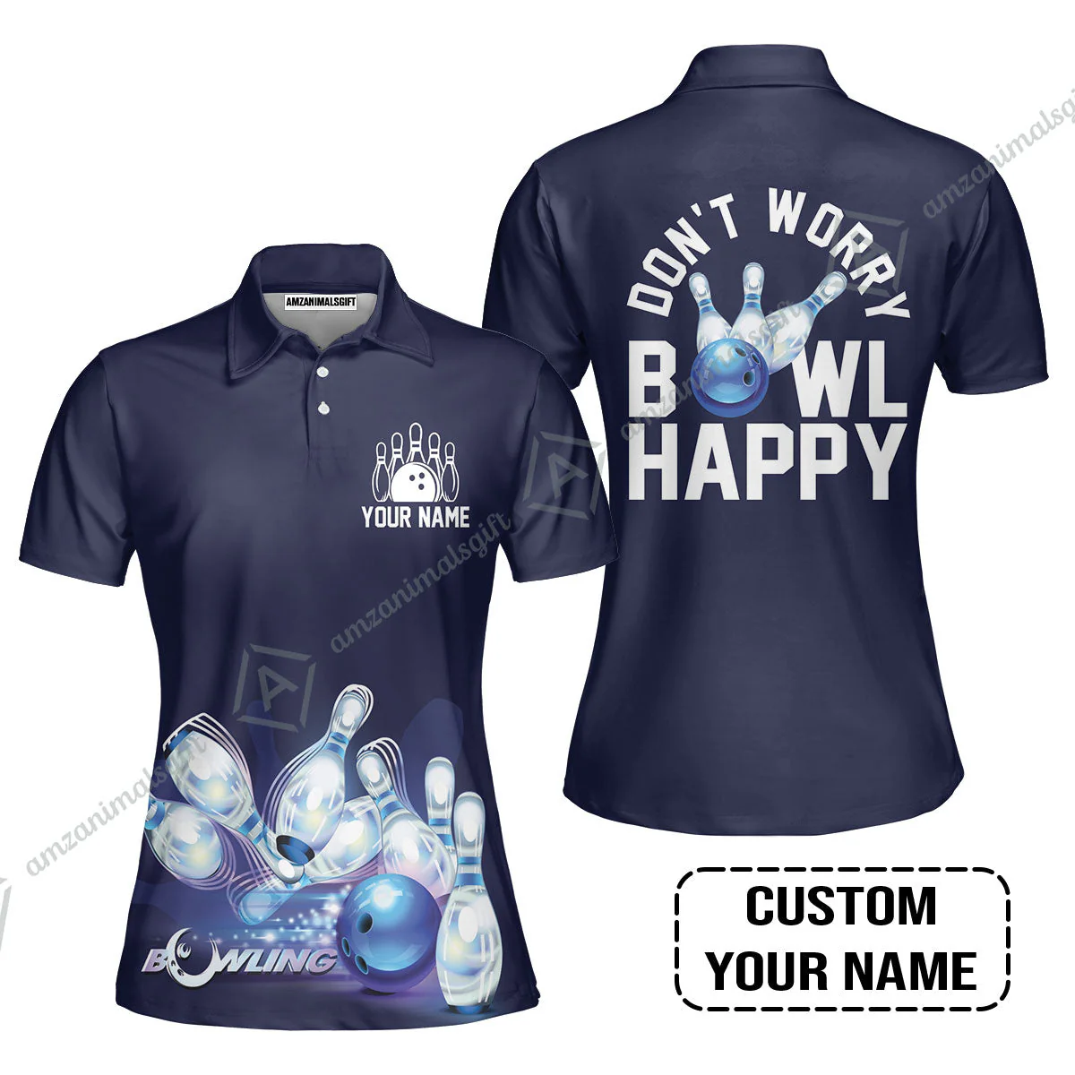 Bowling Custom Name Women Sleeveless Polo Shirt- Don't Worry Bowl Happy Personalized Women Sleeveless Polo Shirt - Gift For Friend, Family, Bowling Lovers - Image 3