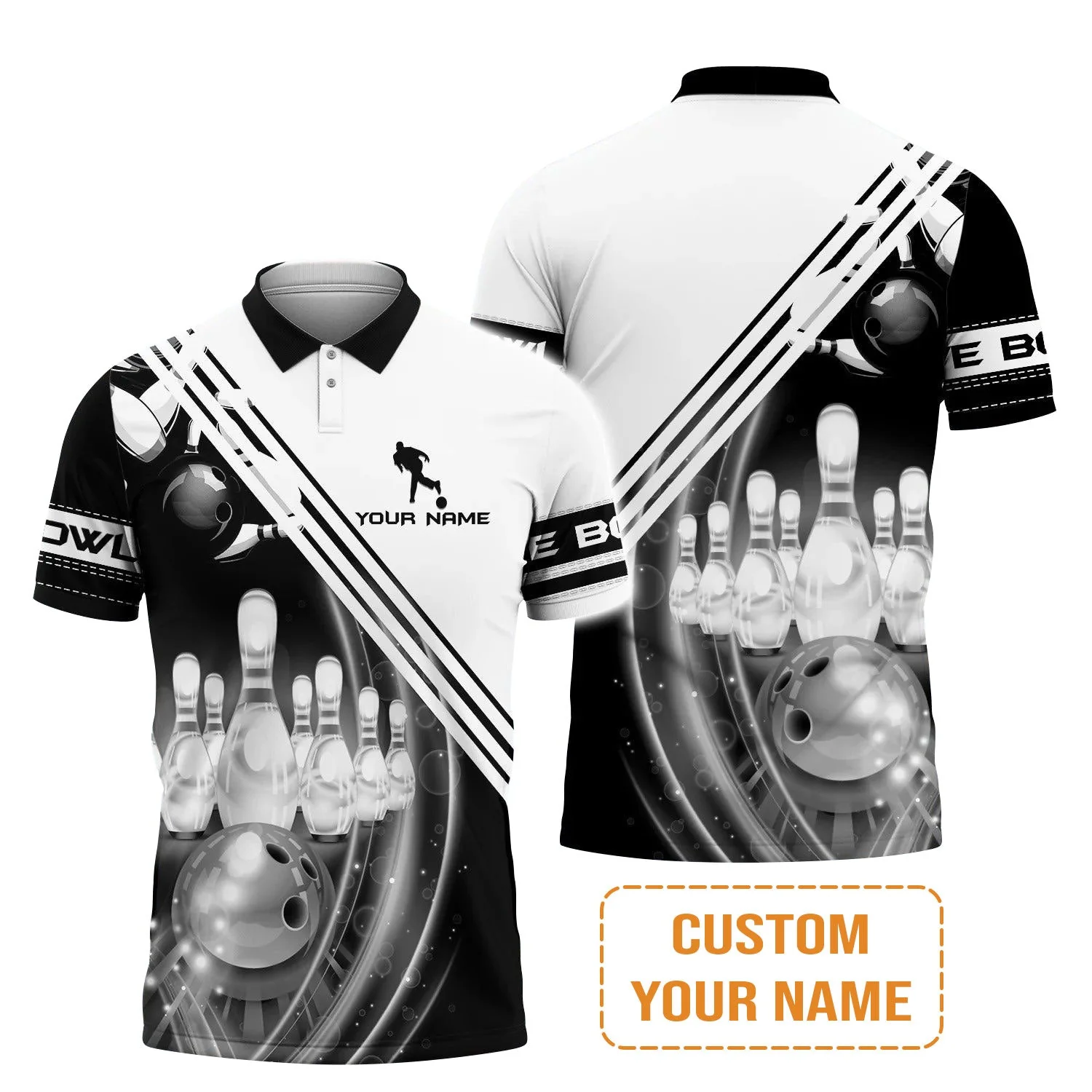 Bowling Custom Sweatshirt - Custom Name Black And White Bowling Ball In Motion And The Pins Personalized Bowling Sweatshirt - Image 6