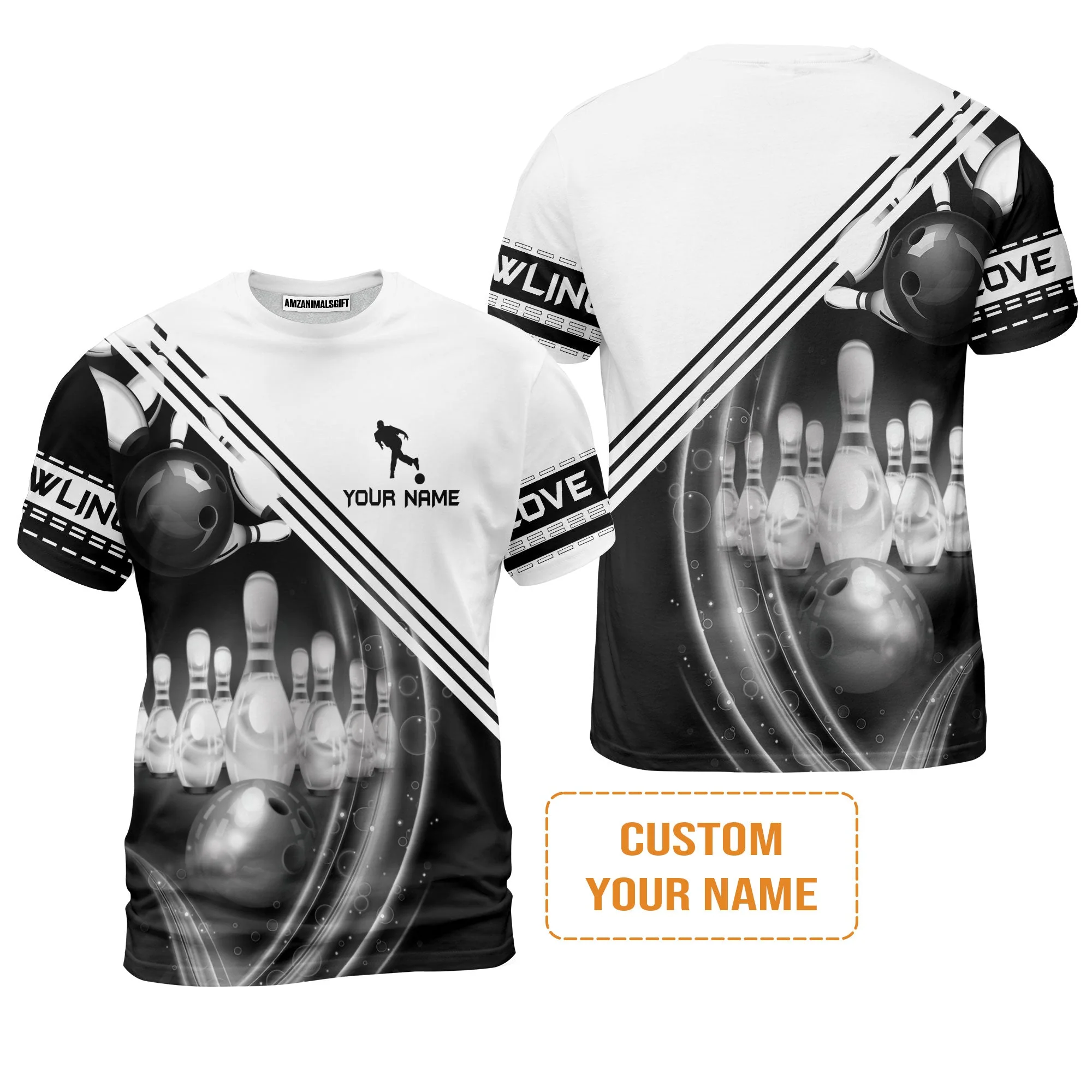 Bowling Custom Sweatshirt - Custom Name Black And White Bowling Ball In Motion And The Pins Personalized Bowling Sweatshirt - Image 7