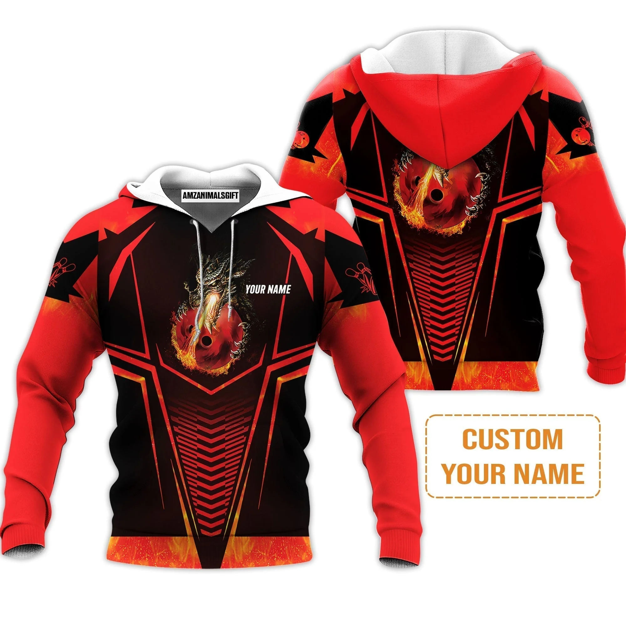 Bowling Custom T-Shirt - Custom Name Dragon Fire Flame Personalized Bowling T-Shirt - Image 4