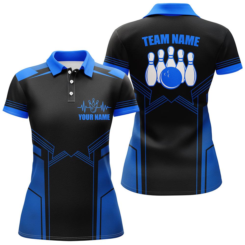 Bowling Custom Women Polo Shirt - Blue Bowling Custom Team Name, Bowling Ball And Pins Personalized Bowling Polo Shirt - Gift For Friend, Family, Bowling Lovers - Image 2