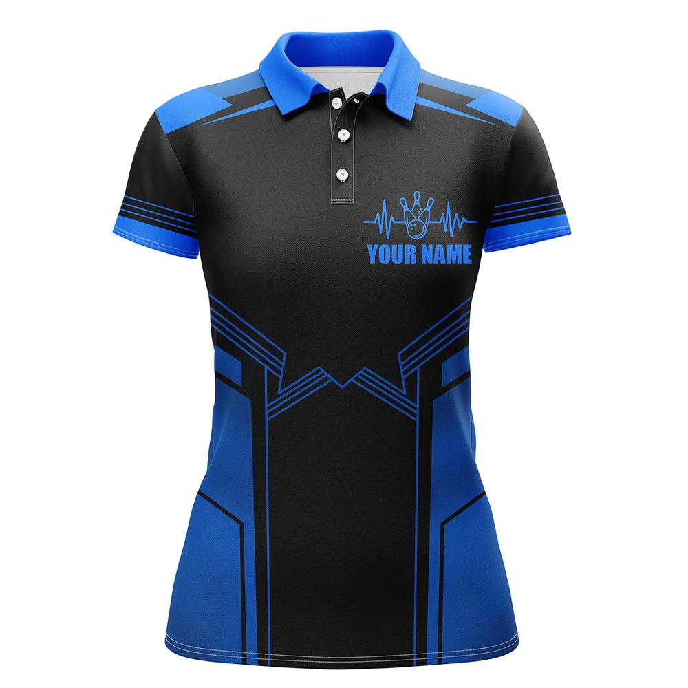Bowling Custom Women Polo Shirt - Blue Bowling Custom Team Name, Bowling Ball And Pins Personalized Bowling Polo Shirt - Gift For Friend, Family, Bowling Lovers - Image 3