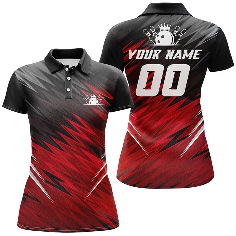 Bowling Custom Women Polo Shirt - Bowling Custom Name Number Polo Shirt, Red And Black Personalized Bowling Polo Shirt - Gift For Friend, Family, Bowling Lovers - Image 2