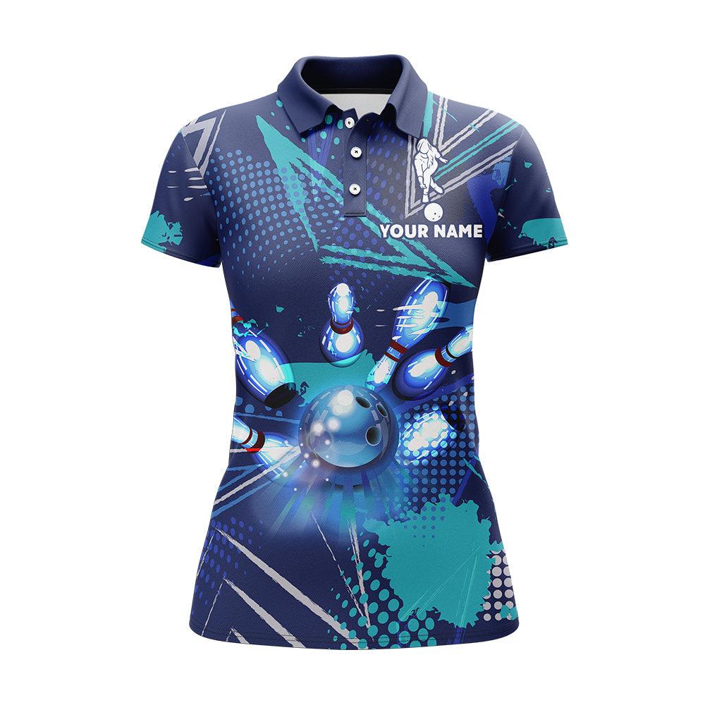 Bowling Custom Women Polo Shirt - Custom Name Blue Bowling League Personalized Bowling Polo Shirt - Gift For Friend, Family, Bowling Lovers - Image 3