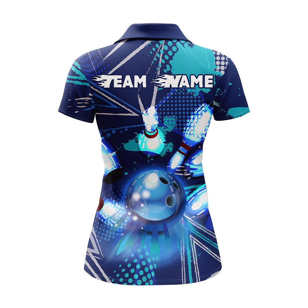 Bowling Custom Women Polo Shirt - Custom Name Blue Bowling League Personalized Bowling Polo Shirt - Gift For Friend, Family, Bowling Lovers - Image 4