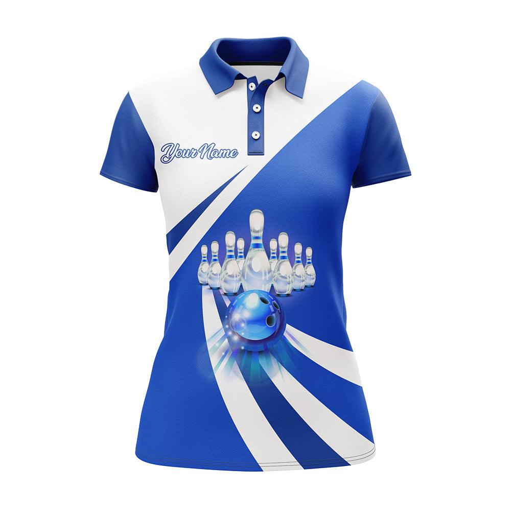 Bowling Custom Women Polo Shirt - Custom Name Blue Bowling Personalized Bowling Polo Shirt - Gift For Friend, Family, Bowling Lovers - Image 3