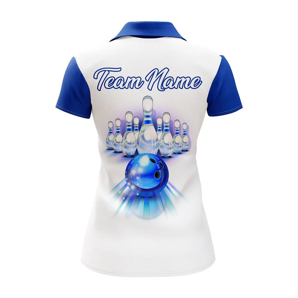 Bowling Custom Women Polo Shirt - Custom Name Blue Bowling Personalized Bowling Polo Shirt - Gift For Friend, Family, Bowling Lovers - Image 4