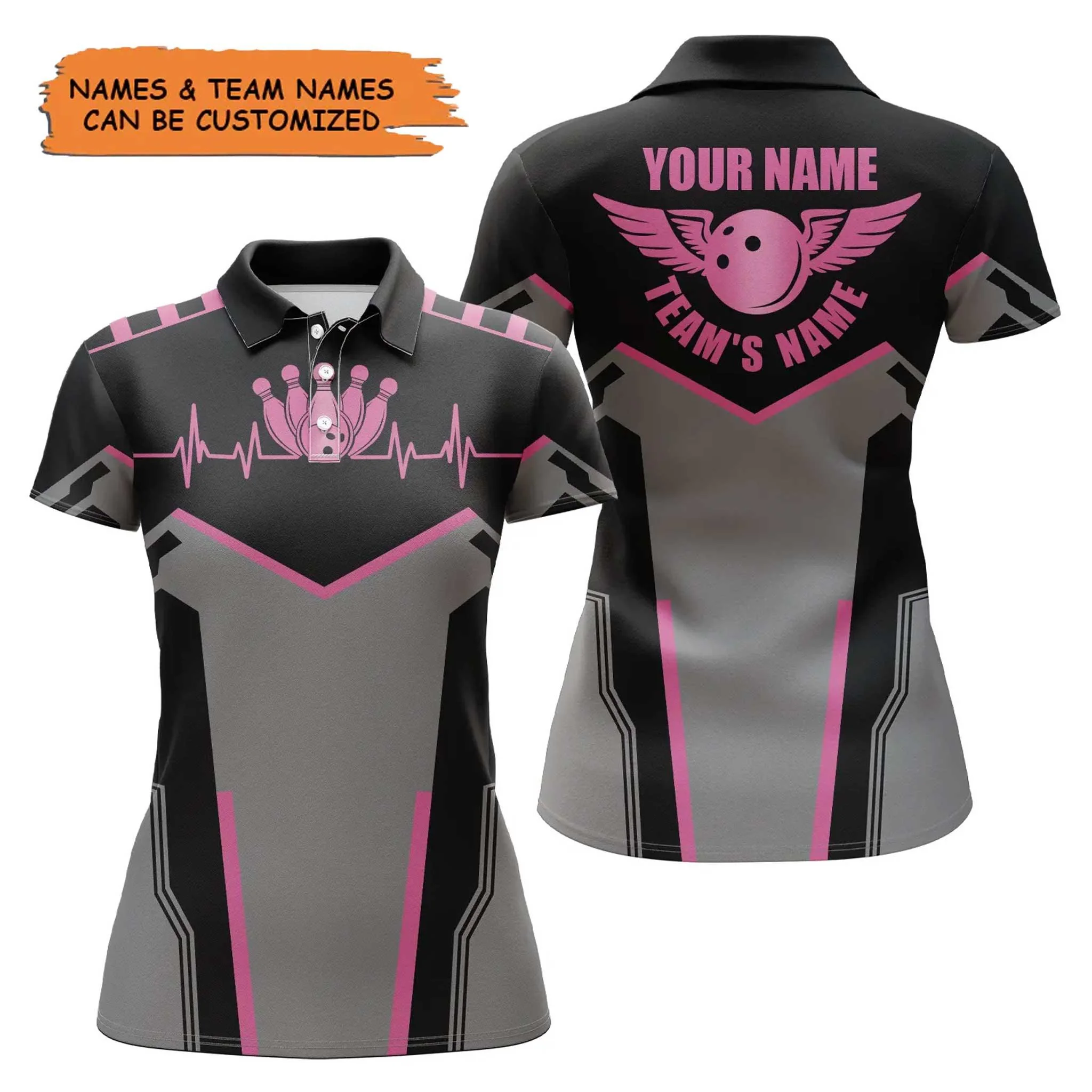 Bowling Custom Women Polo Shirt - Custom Name Bowling Ball and Pins Personalized Bowling Polo Shirt - Gift For Friend, Family, Bowling Lovers - Image 2