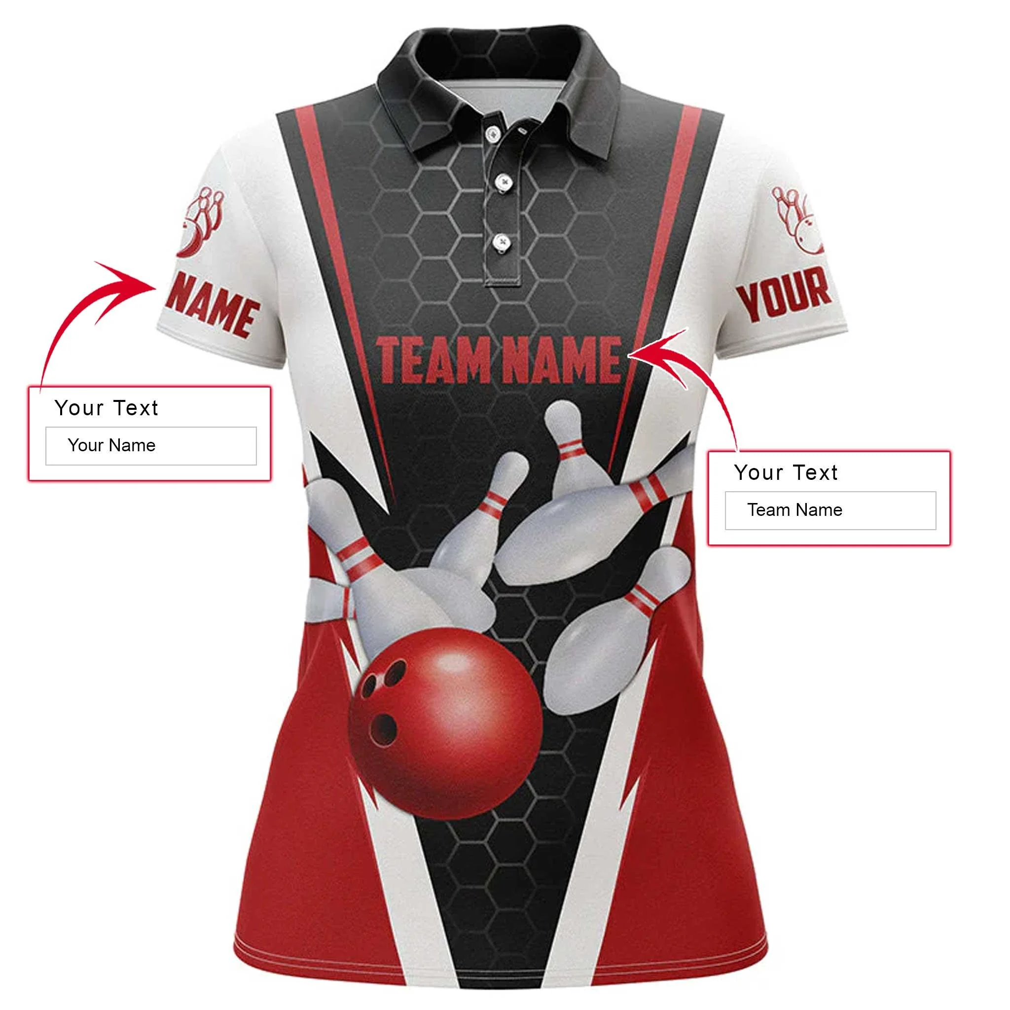 Bowling Custom Women Polo Shirt - Custom Name Bowling Ball And Pins Personalized Bowling Polo Shirt - Gift For Friend, Family, Bowling Lovers
