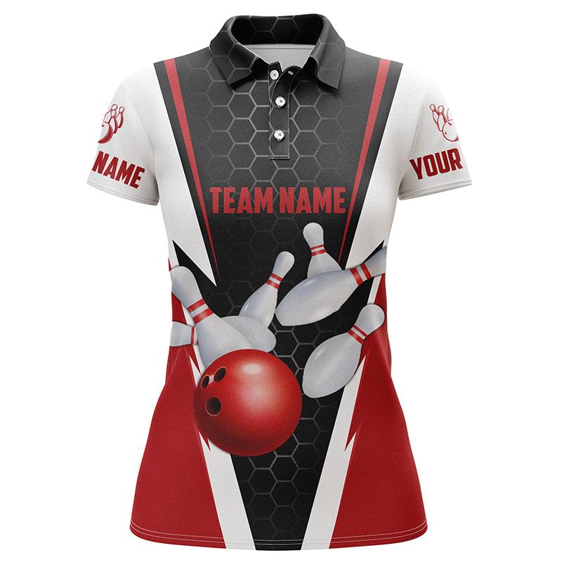 Bowling Custom Women Polo Shirt - Custom Name Bowling Ball And Pins Personalized Bowling Polo Shirt - Gift For Friend, Family, Bowling Lovers - Image 2