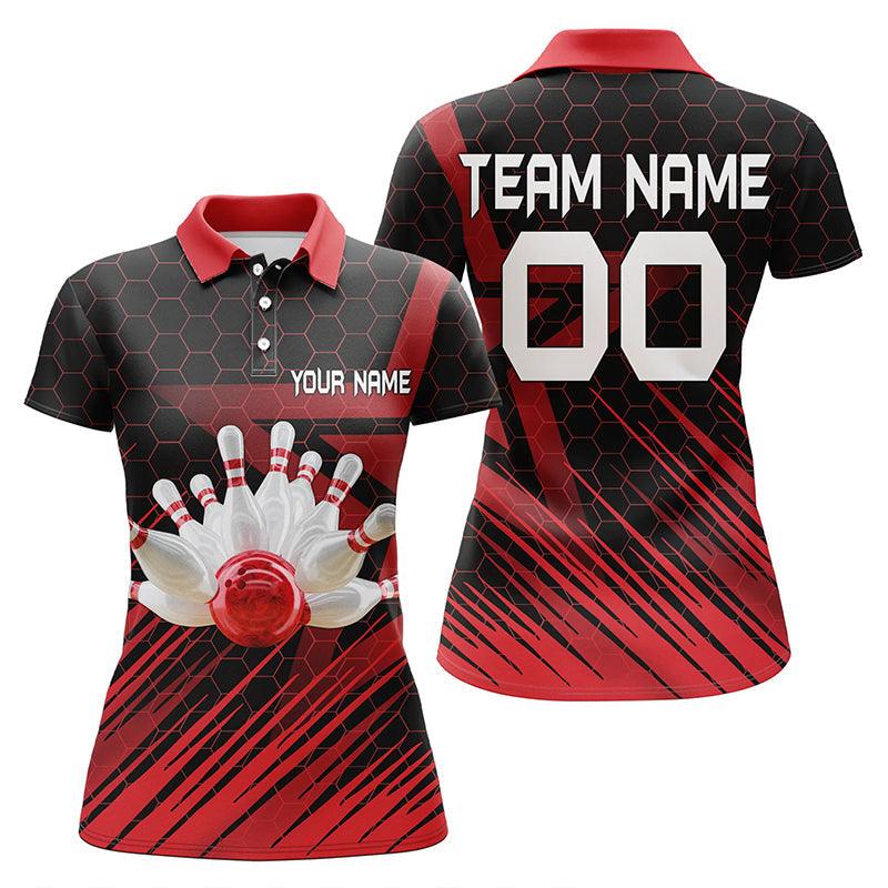 Bowling Custom Women Polo Shirt - Custom Name Bowling Ball And Pins Personalized Bowling Polo Shirt - Gift For Friend, Family, Bowling Lovers
