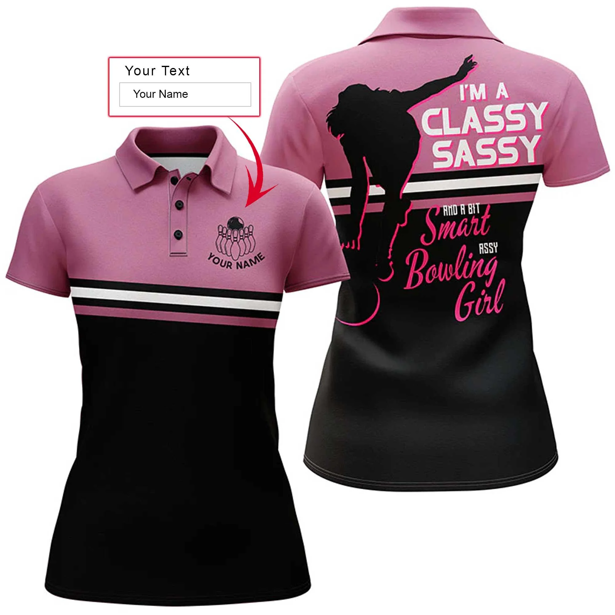 Bowling Custom Women Polo Shirt - Custom Name Classy Sasy Bowling Girl Personalized Bowling Polo Shirt - Gift For Friend, Family, Bowling Lovers