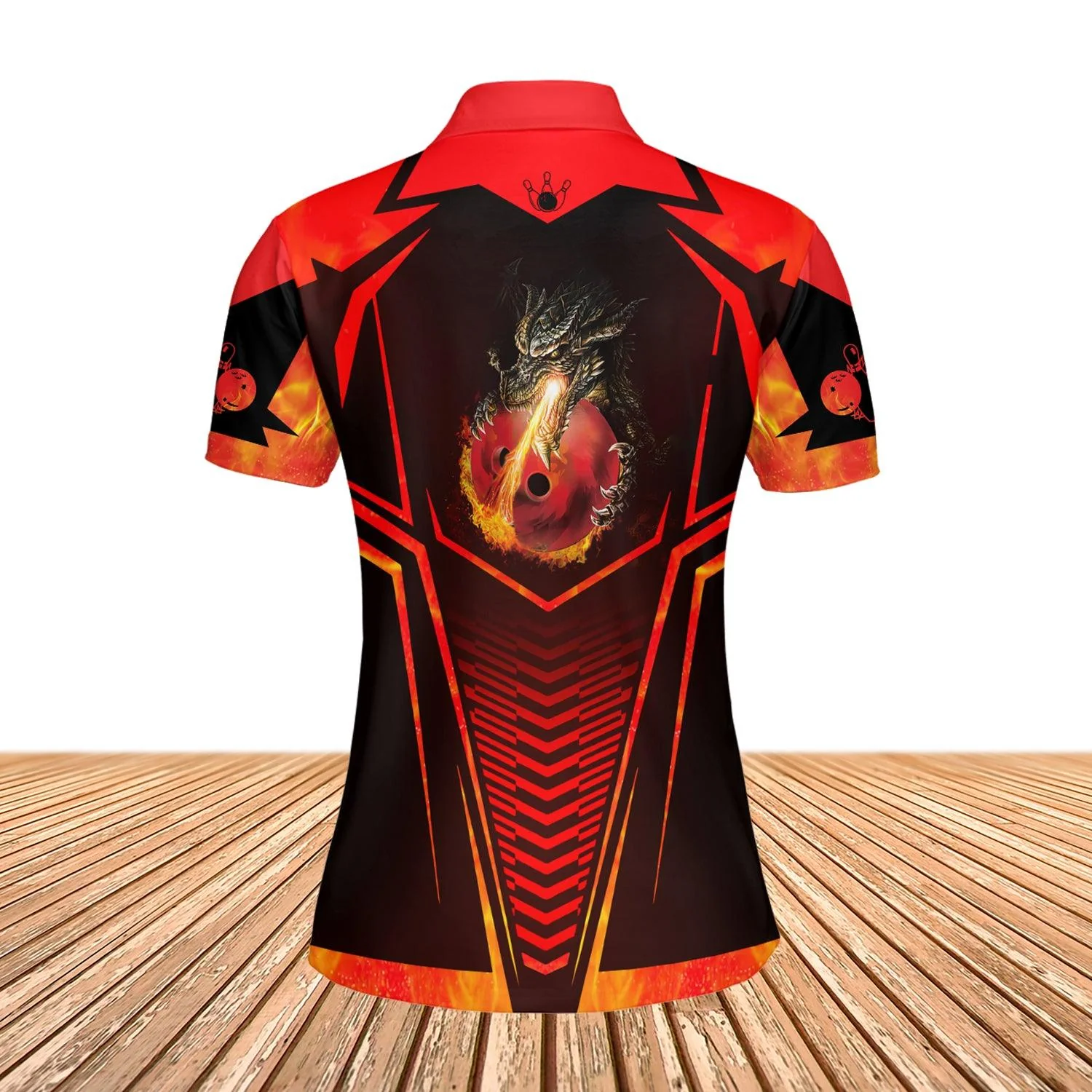 Bowling Custom Women Polo Shirt, Custom Name Dragon Fire Flame Personalized Bowling Polo Shirt - Perfect Gift For Friend, Family - Image 3