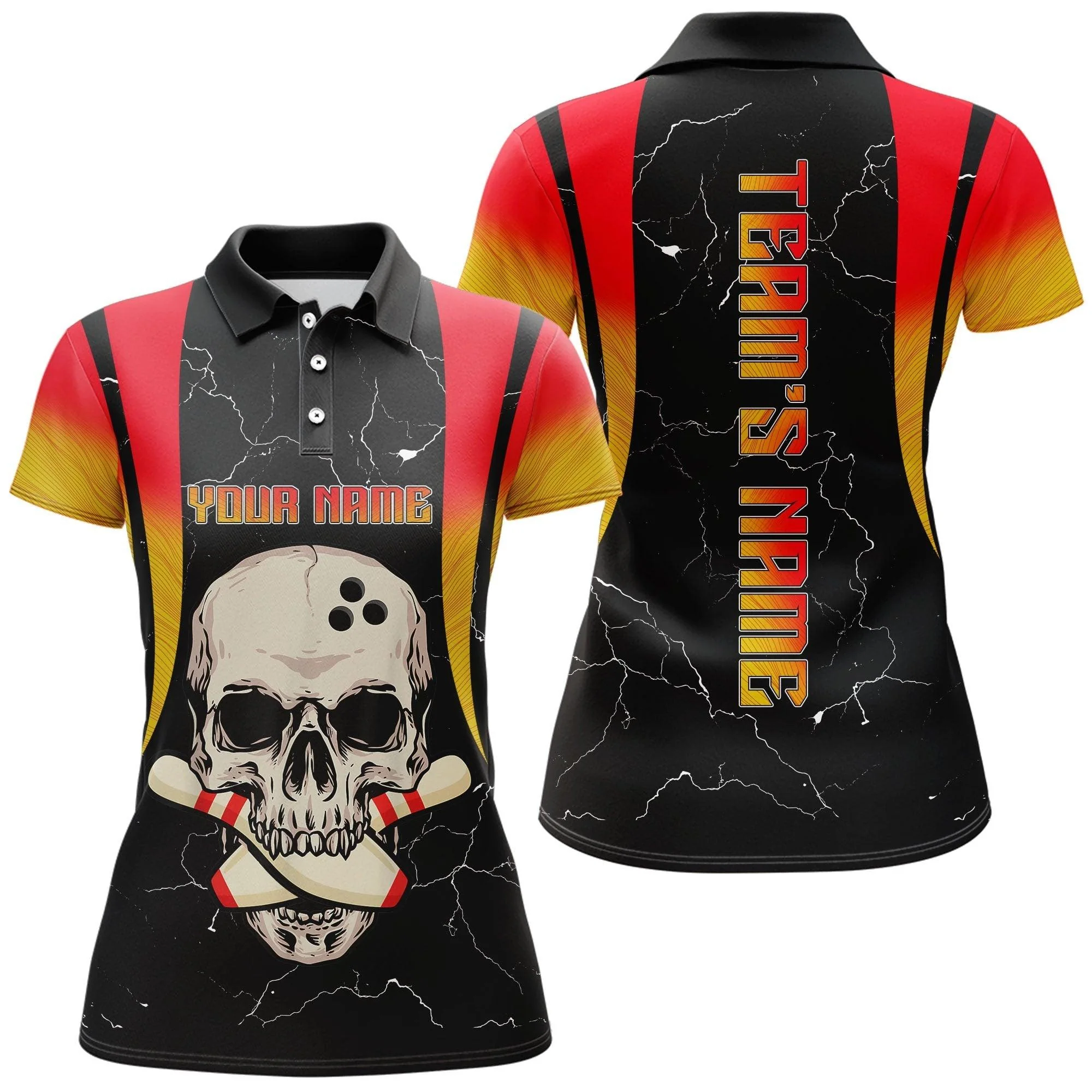 Bowling Custom Women Polo Shirt - Custom Name Flame Bowling Personalized Bowling Polo Shirt - Gift For Friend, Family, Bowling Lovers - Image 2