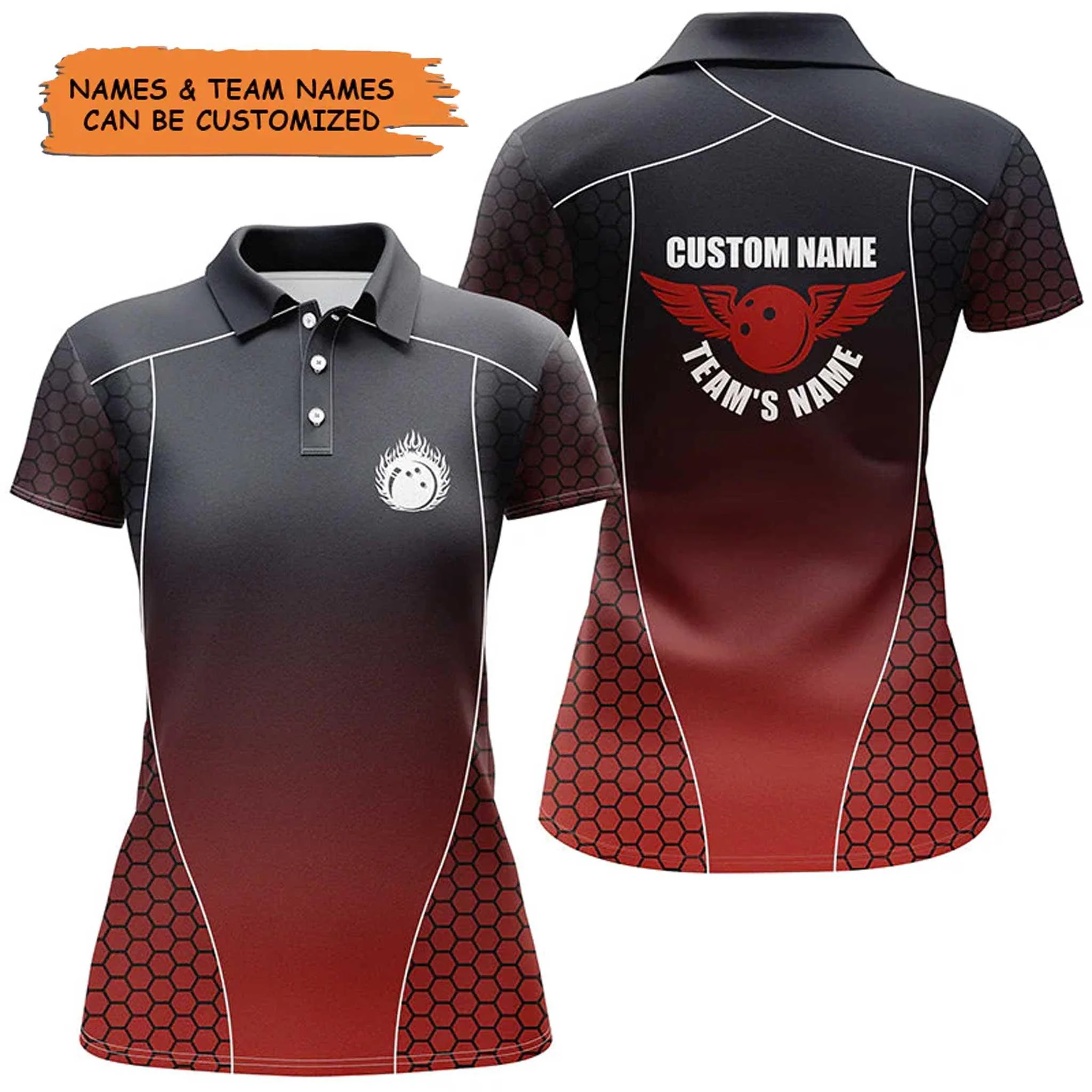 Bowling Custom Women Polo Shirt - Custom Name Flaming Ball Bowling Team Personalized Bowling Polo Shirt - Gift For Friend, Family, Bowling Lovers - Image 2