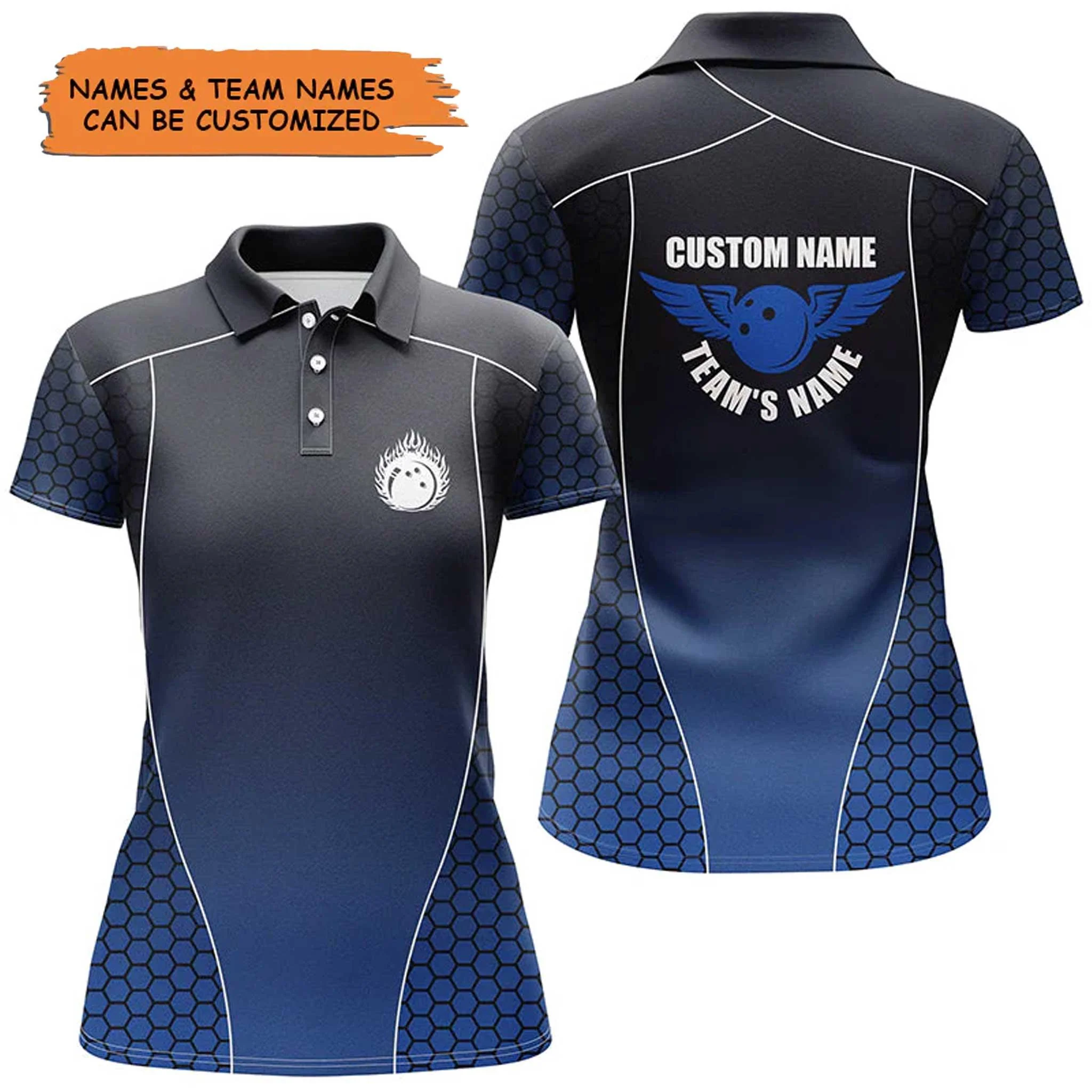 Bowling Custom Women Polo Shirt - Custom Name Flaming Ball Bowling Team Personalized Bowling Polo Shirt - Gift For Friend, Family, Bowling Lovers - Image 3