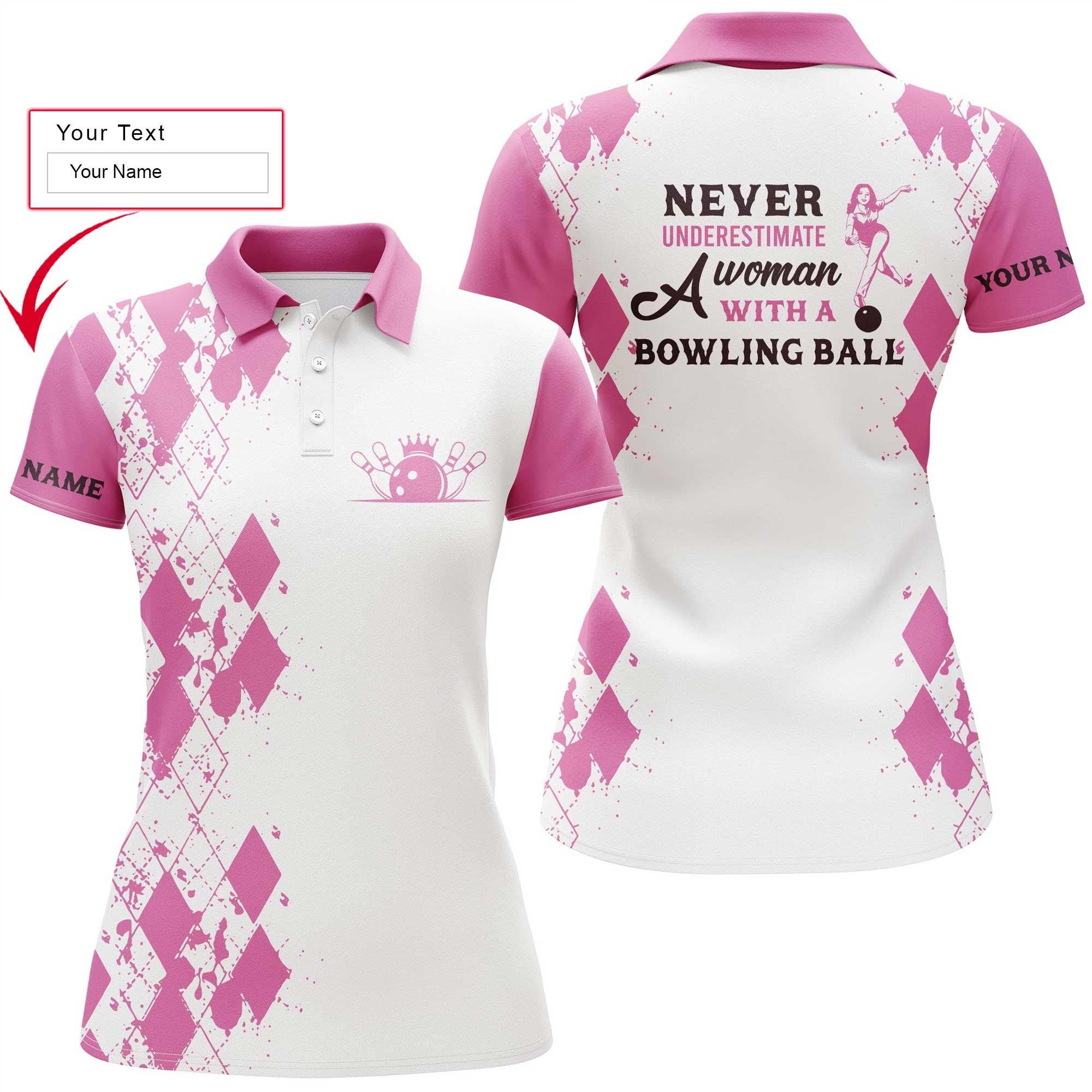 Bowling Custom Women Polo Shirt - Custom Name Polo Shirt, A Woman With A Bowling Ball Personalized Bowling Polo Shirt - Gift For Friend, Family, Bowling Lovers