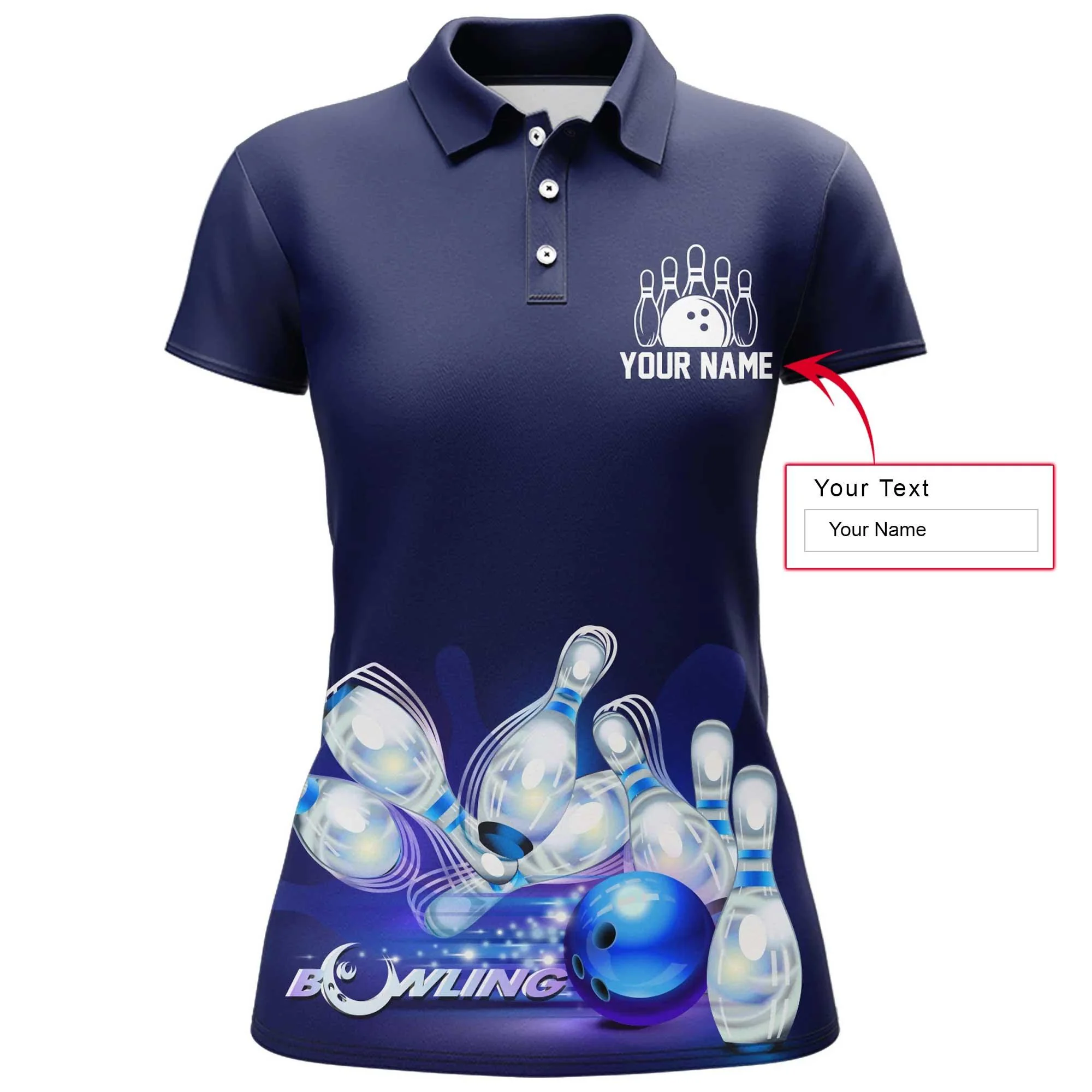 Bowling Custom Women Polo Shirt - Custom Name Polo Shirt, Don't Worry Bowl Happy Personalized Bowling Polo Shirt - Gift For Friend, Family, Bowling Lovers - Image 2
