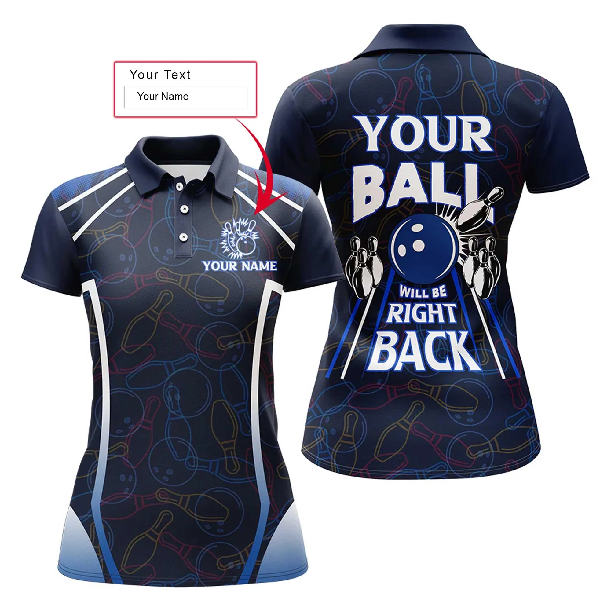 Bowling Custom Women Polo Shirt - Custom Name Polo Shirt, Funny Blue Bowling Personalized Bowling Polo Shirt - Gift For Friend, Family, Bowling Lovers