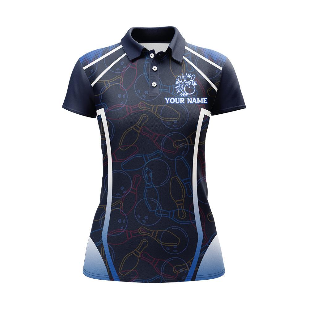 Bowling Custom Women Polo Shirt - Custom Name Polo Shirt, Funny Blue Bowling Personalized Bowling Polo Shirt - Gift For Friend, Family, Bowling Lovers - Image 3