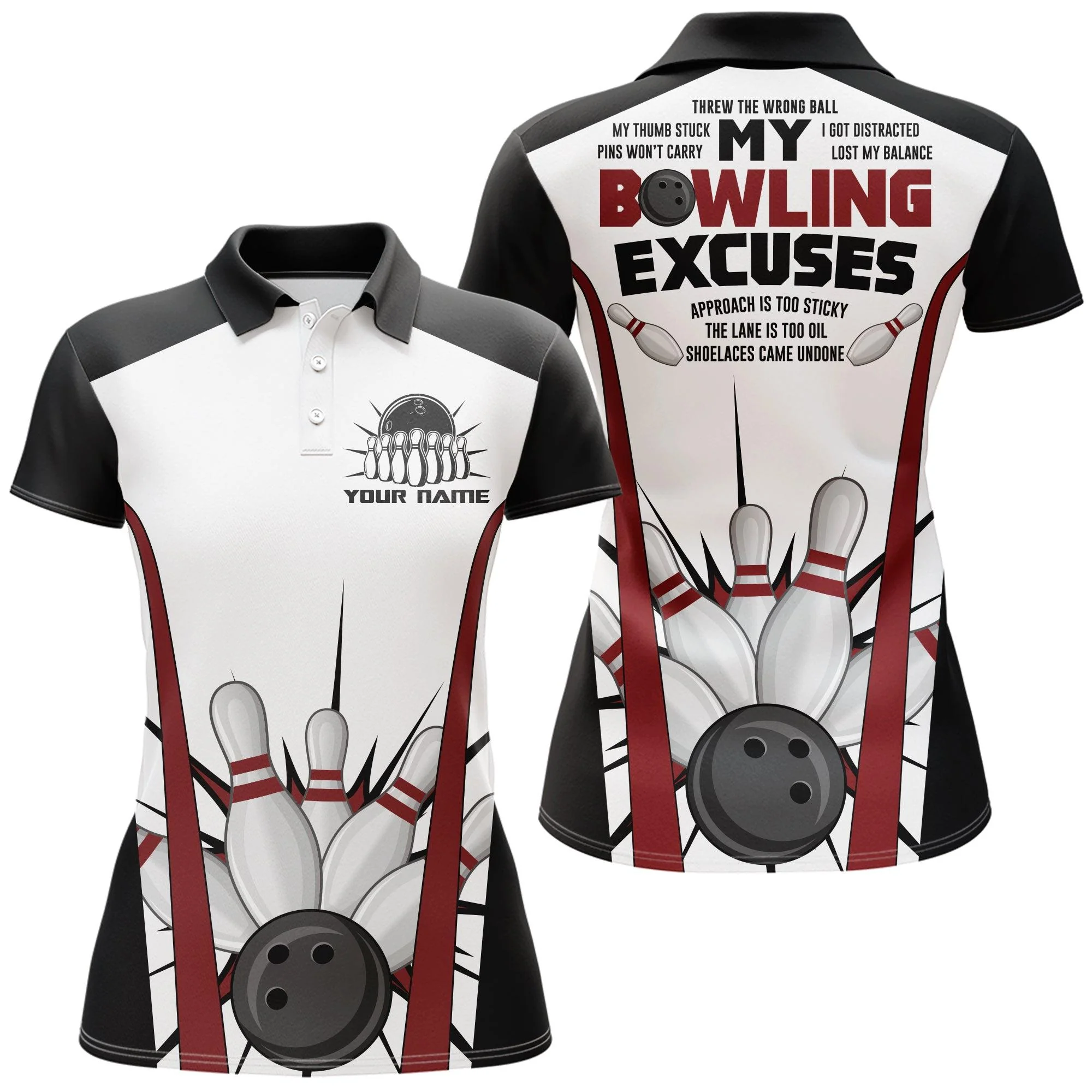 Bowling Custom Women Polo Shirt - Custom Name Polo Shirt, My Bowling Excuses Funny Bowling Personalized Bowling Polo Shirt - Gift For Friend, Family, Bowling Lovers - Image 2