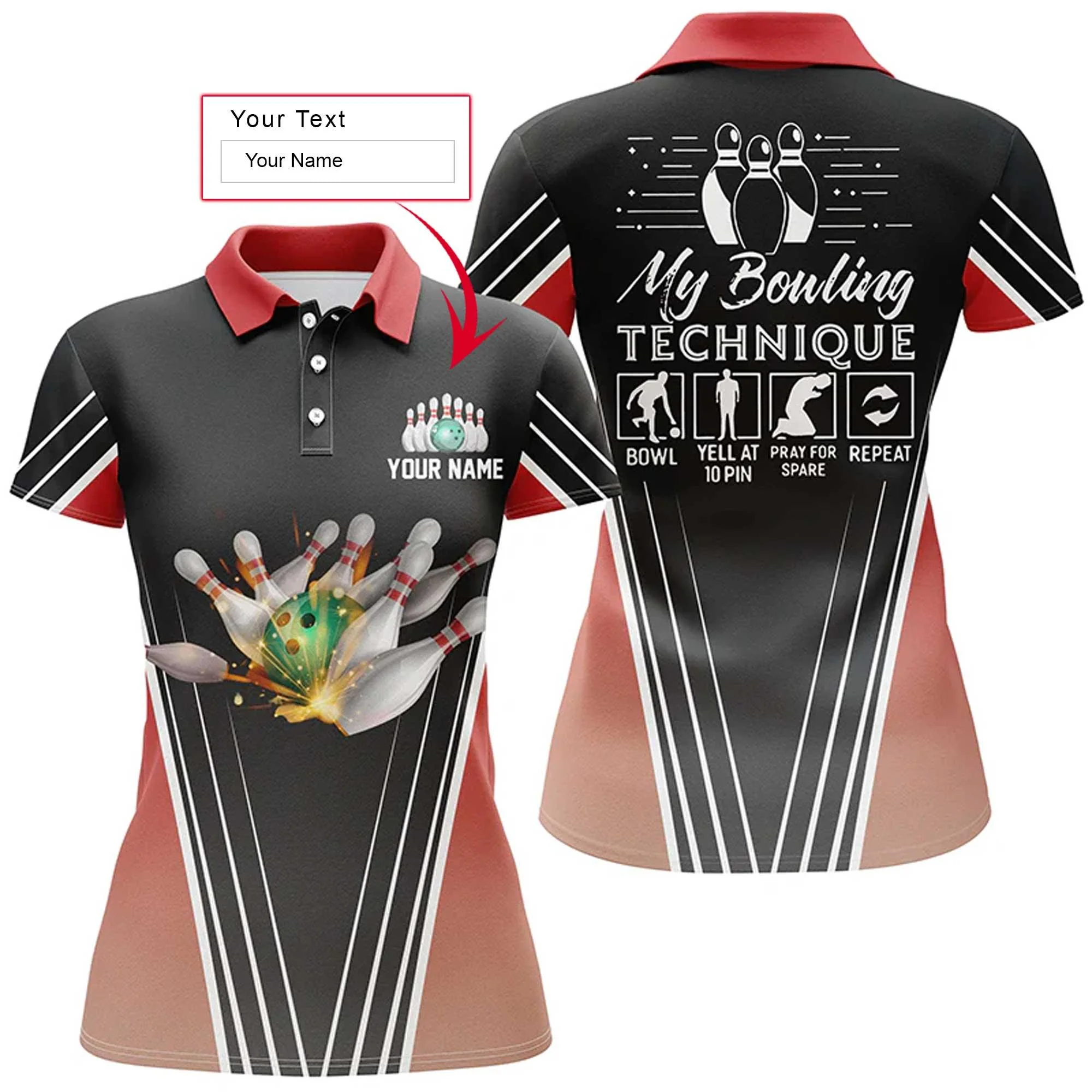 Bowling Custom Women Polo Shirt - Custom Name Polo Shirt, My Bowling Technique Personalized Bowling Polo Shirt - Gift For Friend, Family, Bowling Lovers