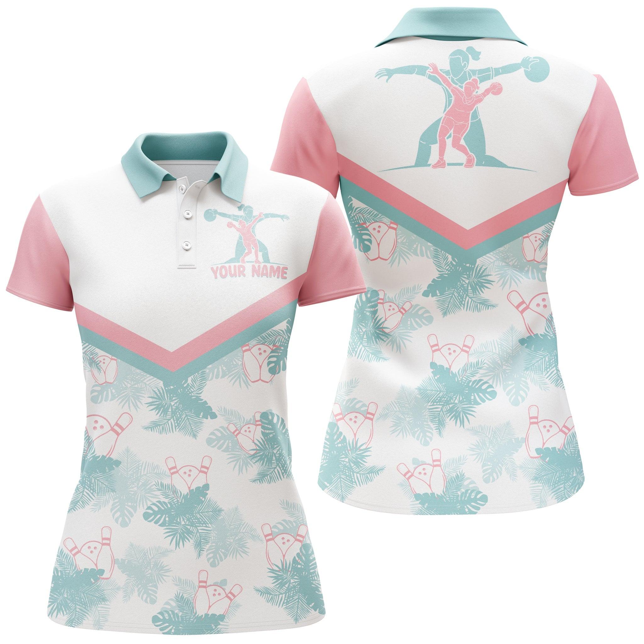 Bowling Custom Women Polo Shirt - Custom Name Tropical Pattern Bowling Personalized Bowling Polo Shirt - Gift For Friend, Family, Bowling Lovers - Image 2
