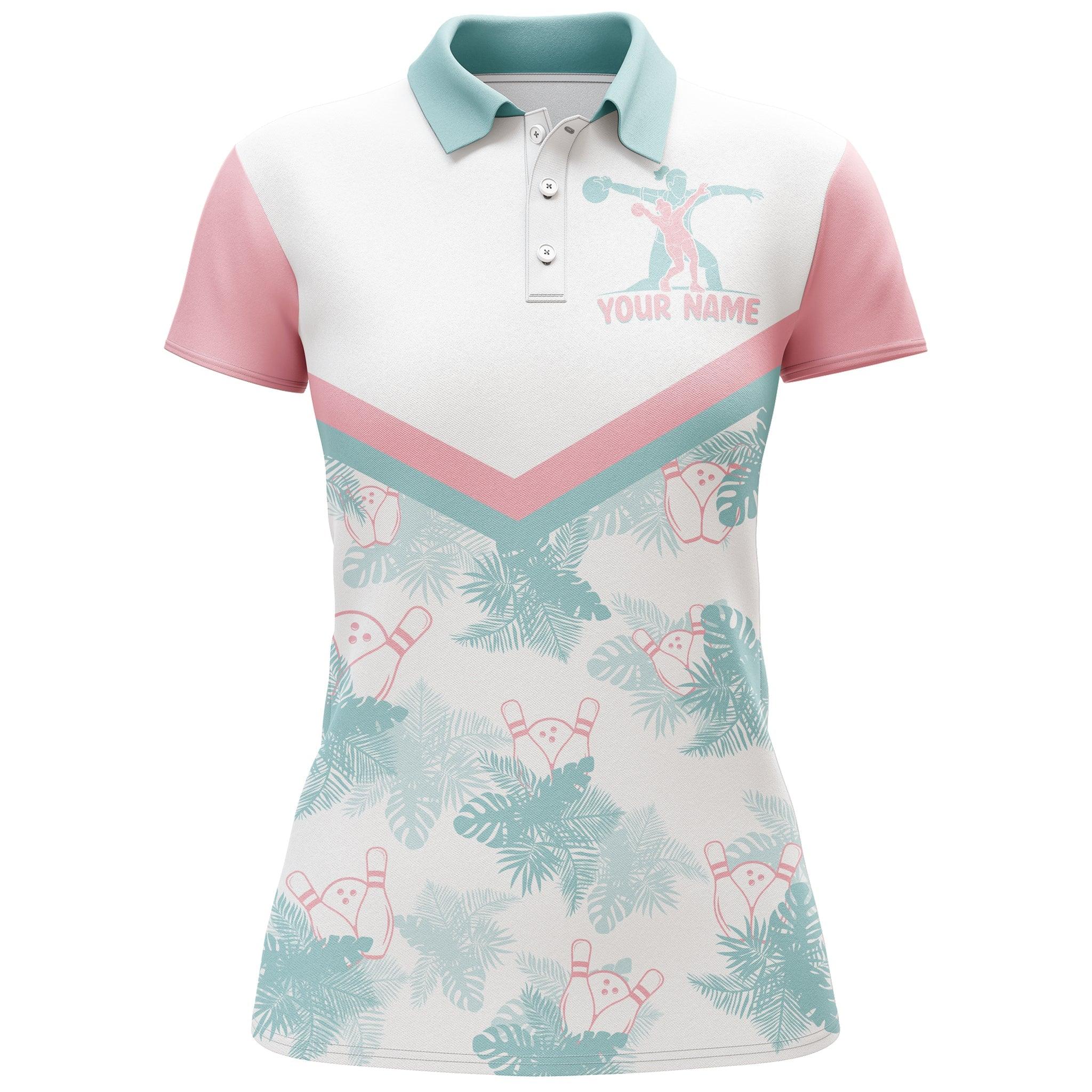 Bowling Custom Women Polo Shirt - Custom Name Tropical Pattern Bowling Personalized Bowling Polo Shirt - Gift For Friend, Family, Bowling Lovers - Image 3