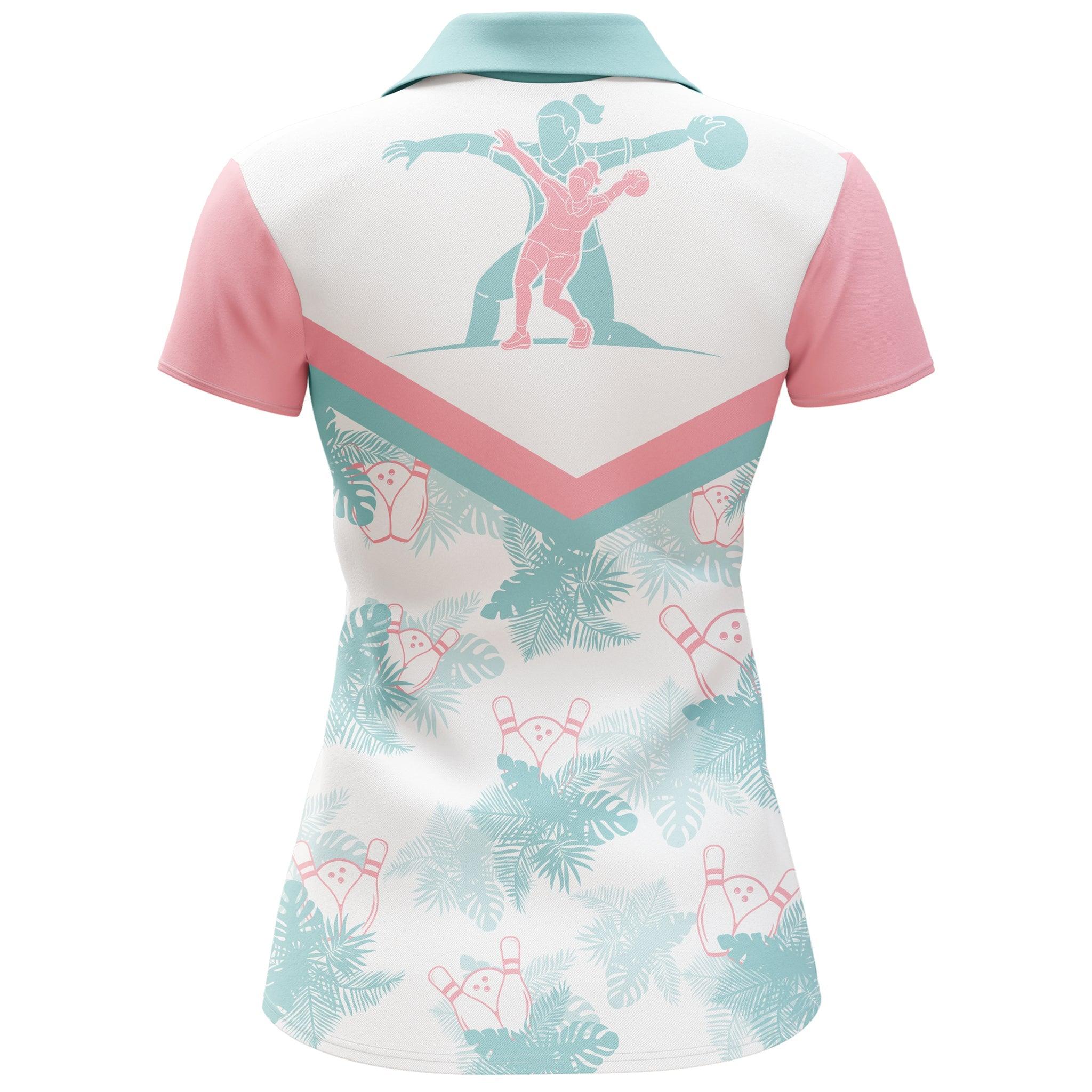 Bowling Custom Women Polo Shirt - Custom Name Tropical Pattern Bowling Personalized Bowling Polo Shirt - Gift For Friend, Family, Bowling Lovers - Image 4