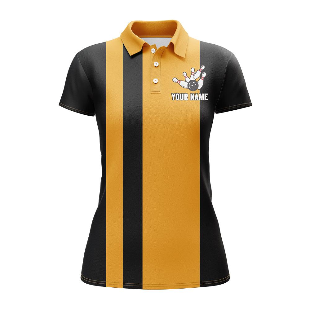 Bowling Custom Women Polo Shirt - Custom Name Vintage Yellow Black Bowling Personalized Bowling Polo Shirt - Gift For Friend, Family, Bowling Lovers - Image 2
