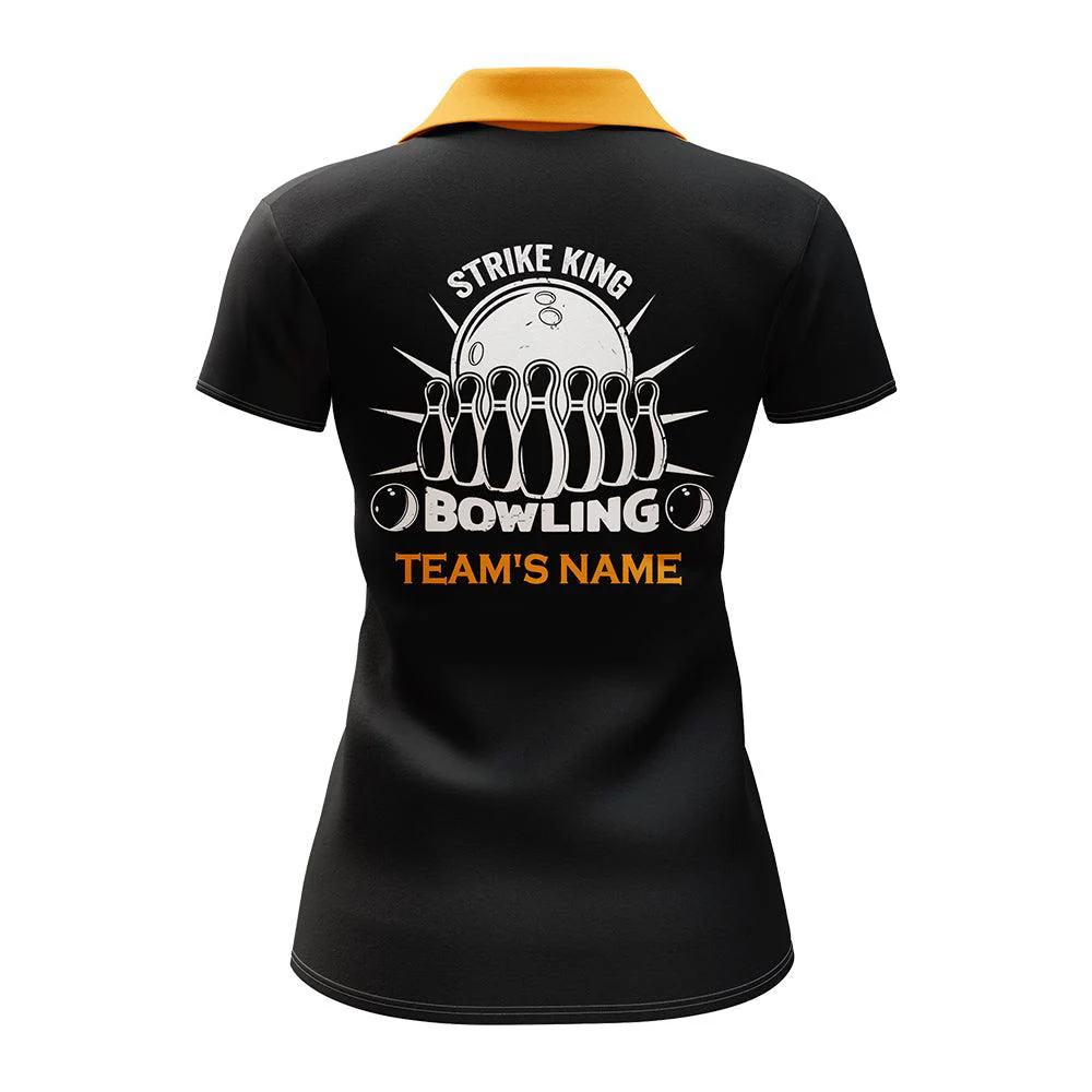 Bowling Custom Women Polo Shirt - Custom Name Vintage Yellow Black Bowling Personalized Bowling Polo Shirt - Gift For Friend, Family, Bowling Lovers - Image 3
