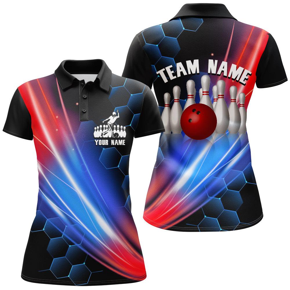 Bowling Custom Women Polo Shirt - Neon Pattern Personalized Bowling Polo Shirt - Gift For Friend, Family, Bowling Lovers - Image 2