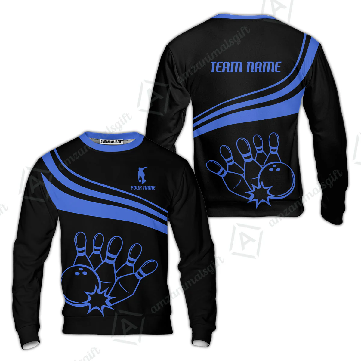 Bowling Customized Jersey Black Shirt Blue Curve Bowling Tenpin Quarter Zip Shirt, Outfit For Bowlers, Bowling Team - Image 10