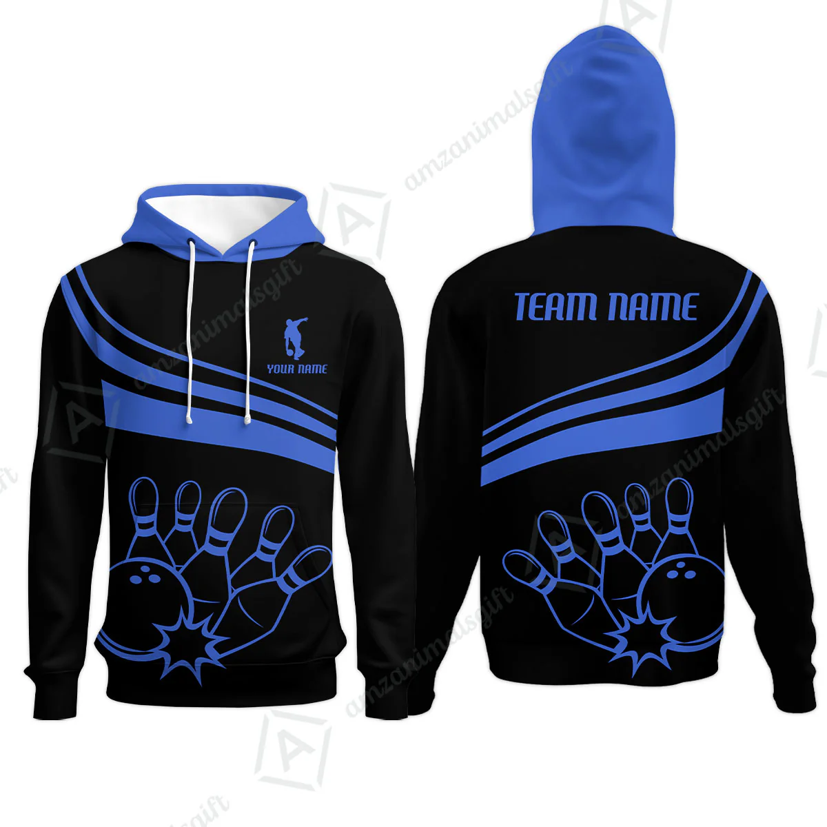 Bowling Customized Jersey Black Shirt Blue Curve Bowling Tenpin Quarter Zip Shirt, Outfit For Bowlers, Bowling Team - Image 11