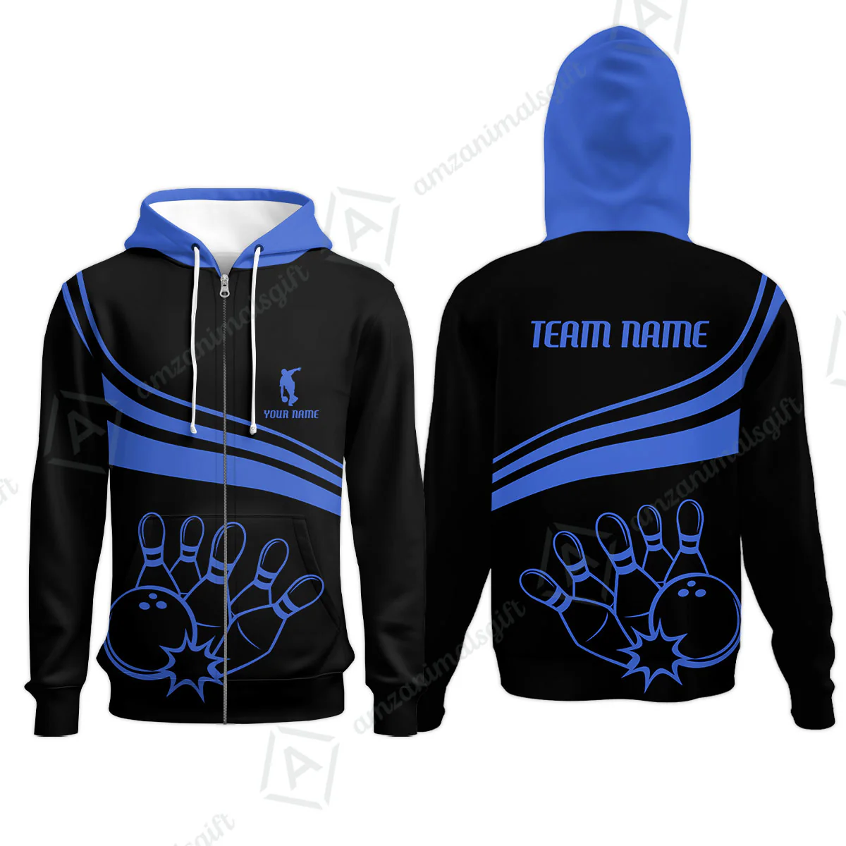 Bowling Customized Jersey Black Shirt Blue Curve Bowling Tenpin Quarter Zip Shirt, Outfit For Bowlers, Bowling Team - Image 12