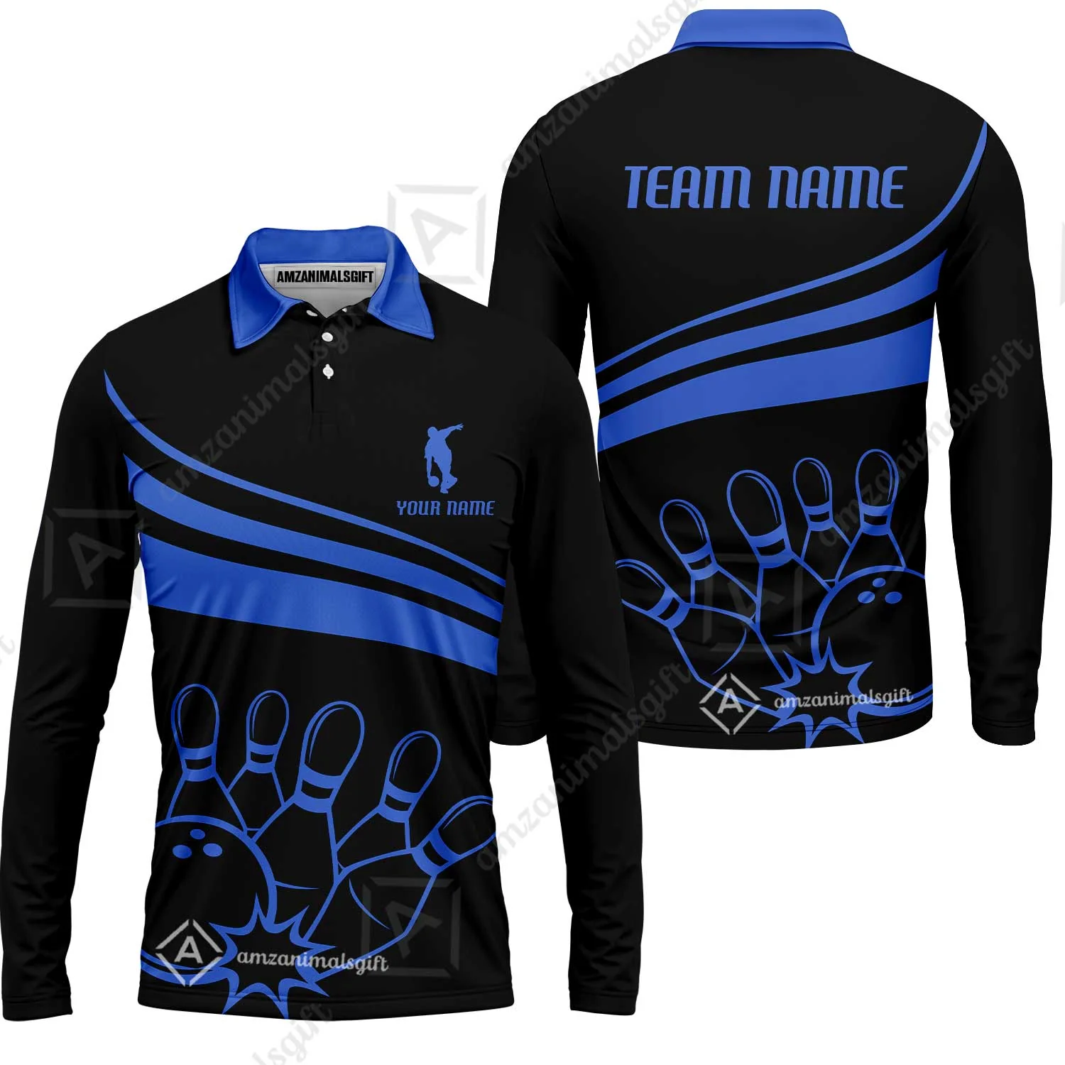 Bowling Customized Jersey Black Shirt Blue Curve Bowling Tenpin Quarter Zip Shirt, Outfit For Bowlers, Bowling Team - Image 13