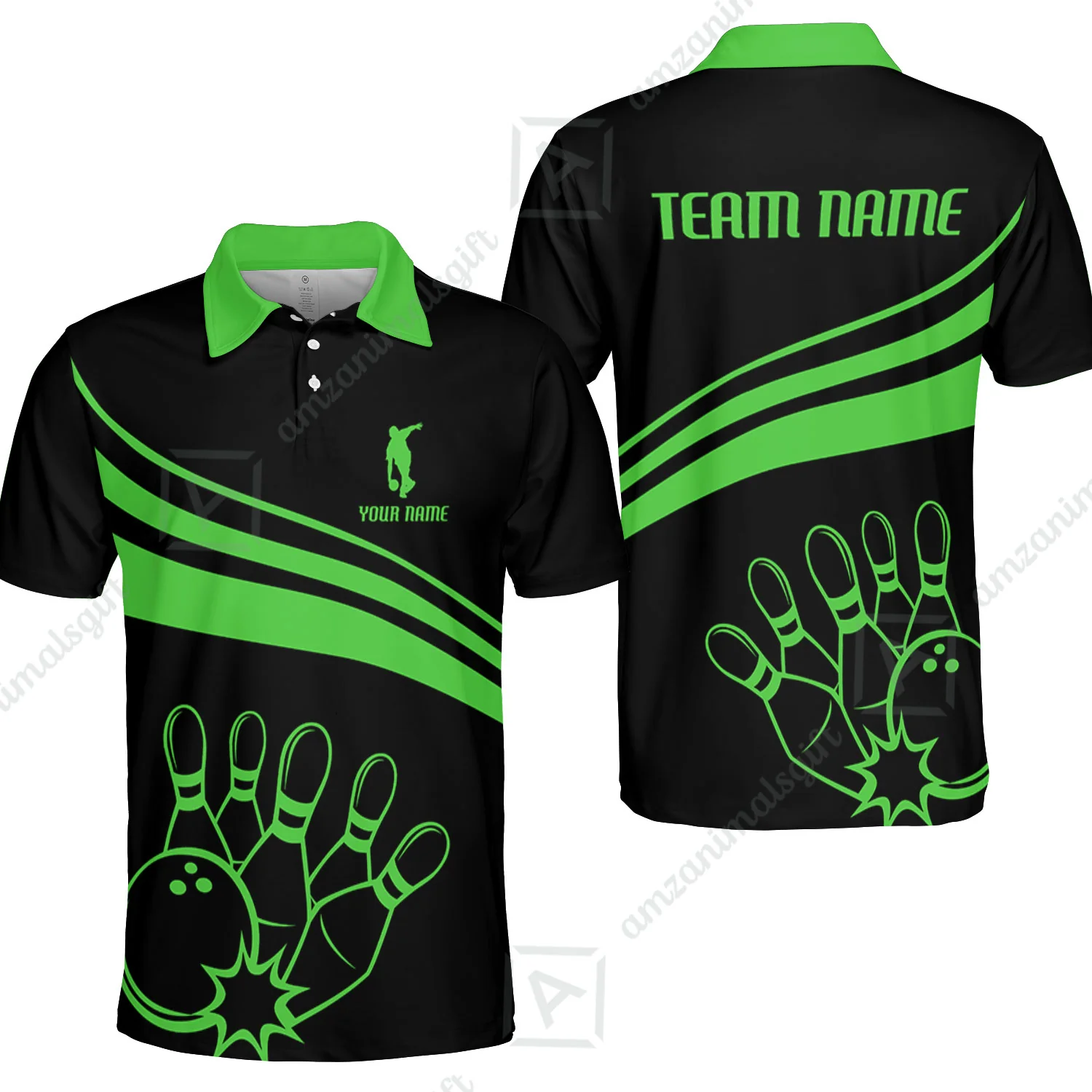 Bowling Customized Jersey Black Shirt Green Curve Bowling Tenpin Quarter Zip Shirt, Outfit For Bowlers, Bowling Team - Image 2