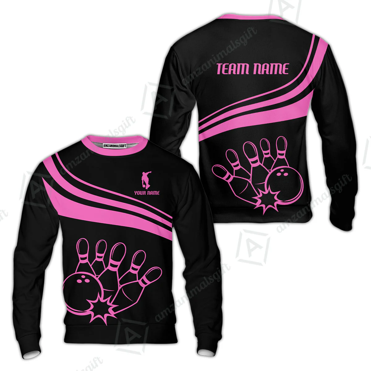 Bowling Customized Jersey Black Shirt Pink Curve Bowling Tenpin Quarter Zip Shirt, Outfit For Bowlers, Bowling Team - Image 10